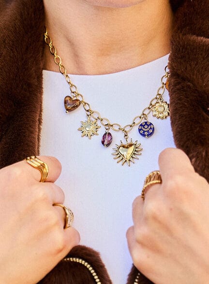 Collier charms soleil lune en acier inoxydable doré la boutique de lydie