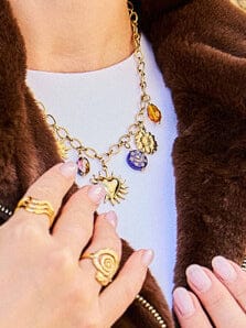 Collier charms soleil lune en acier inoxydable doré