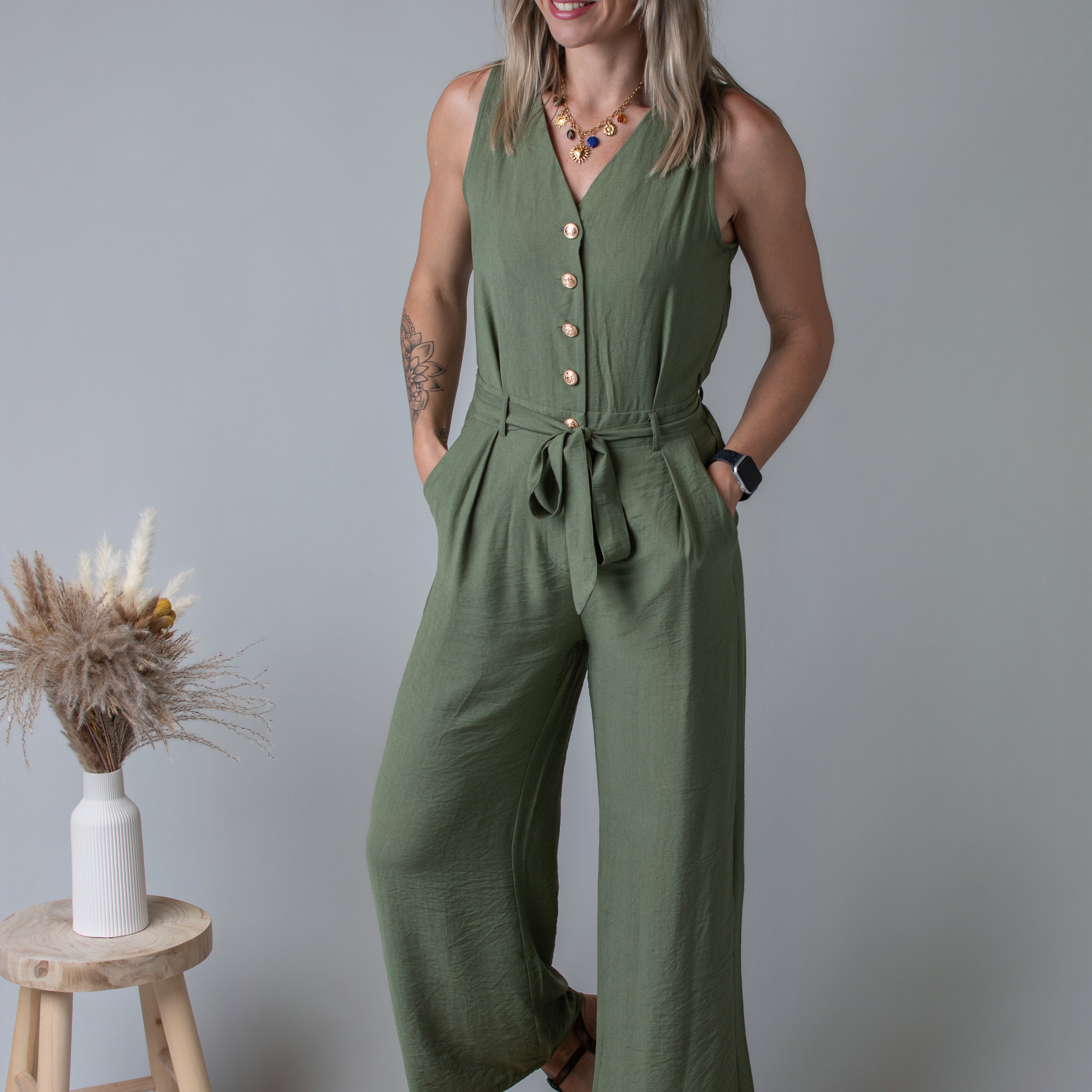 Combinaison, pantalon femme kaki