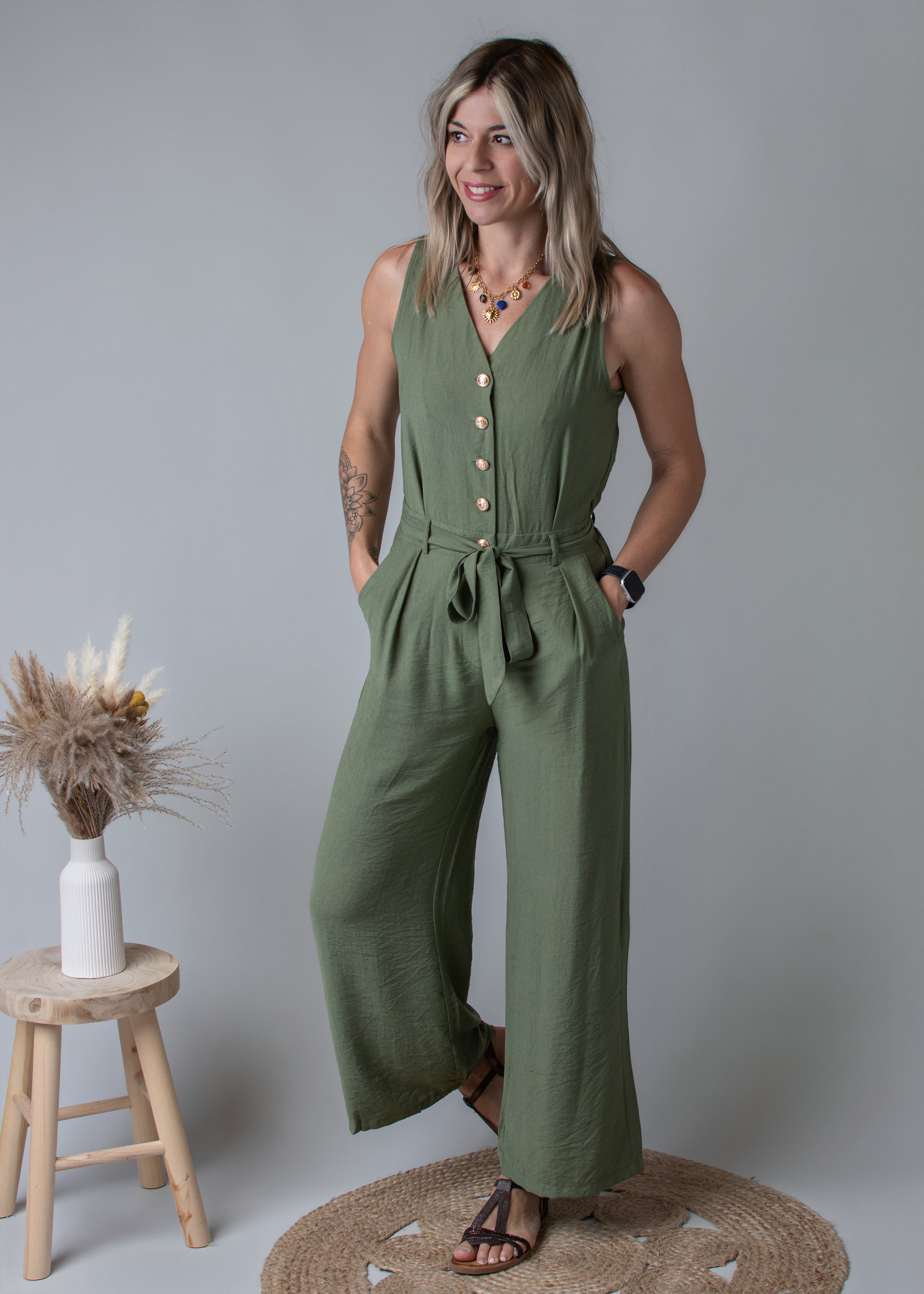 Combinaison, pantalon femme kaki