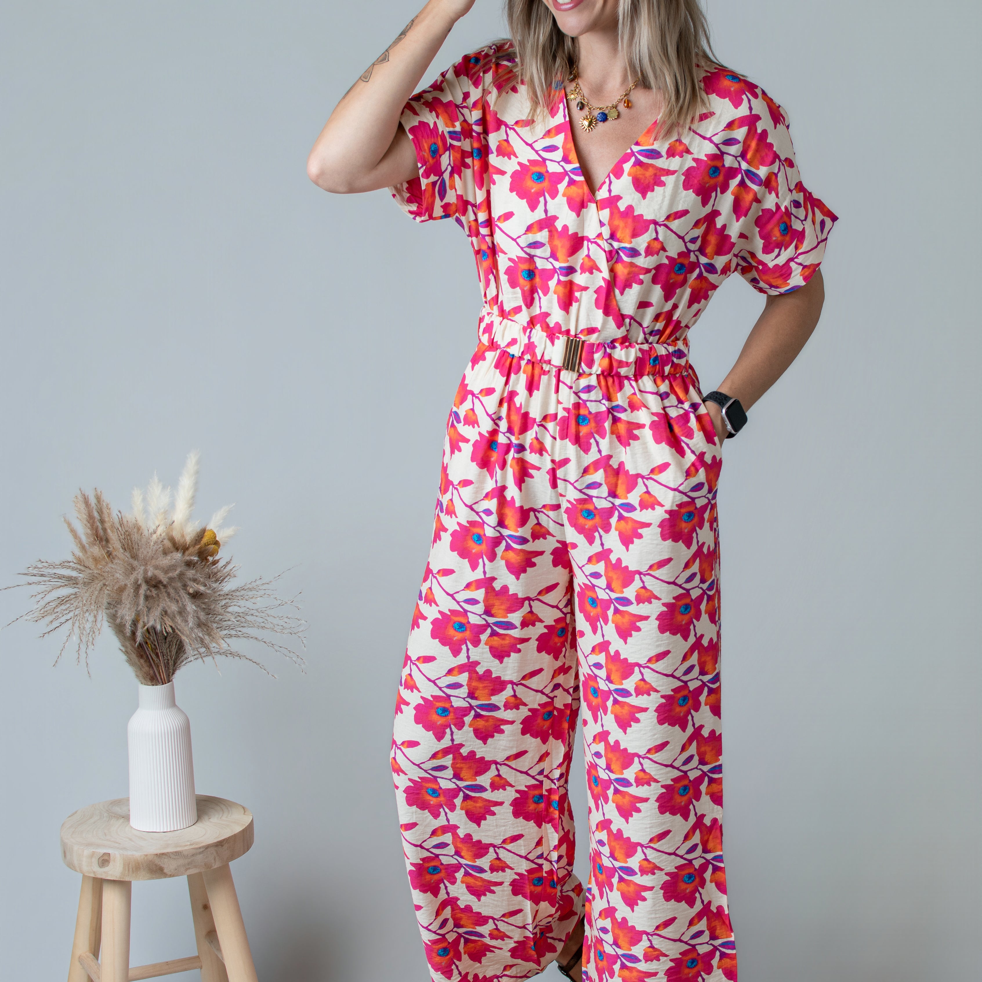 Combinaison Pantalon Fleurie rose