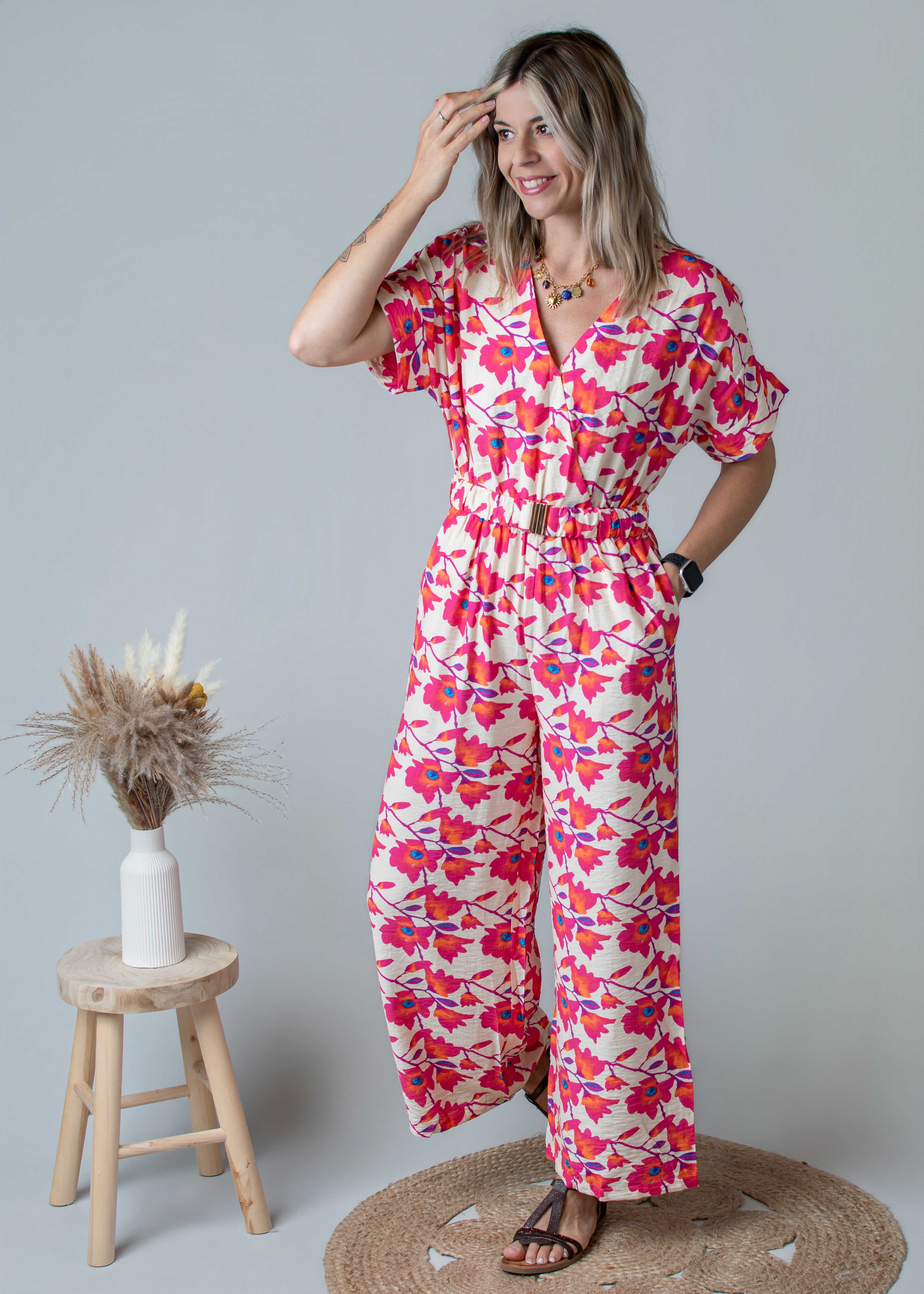 Combinaison Pantalon Fleurie rose