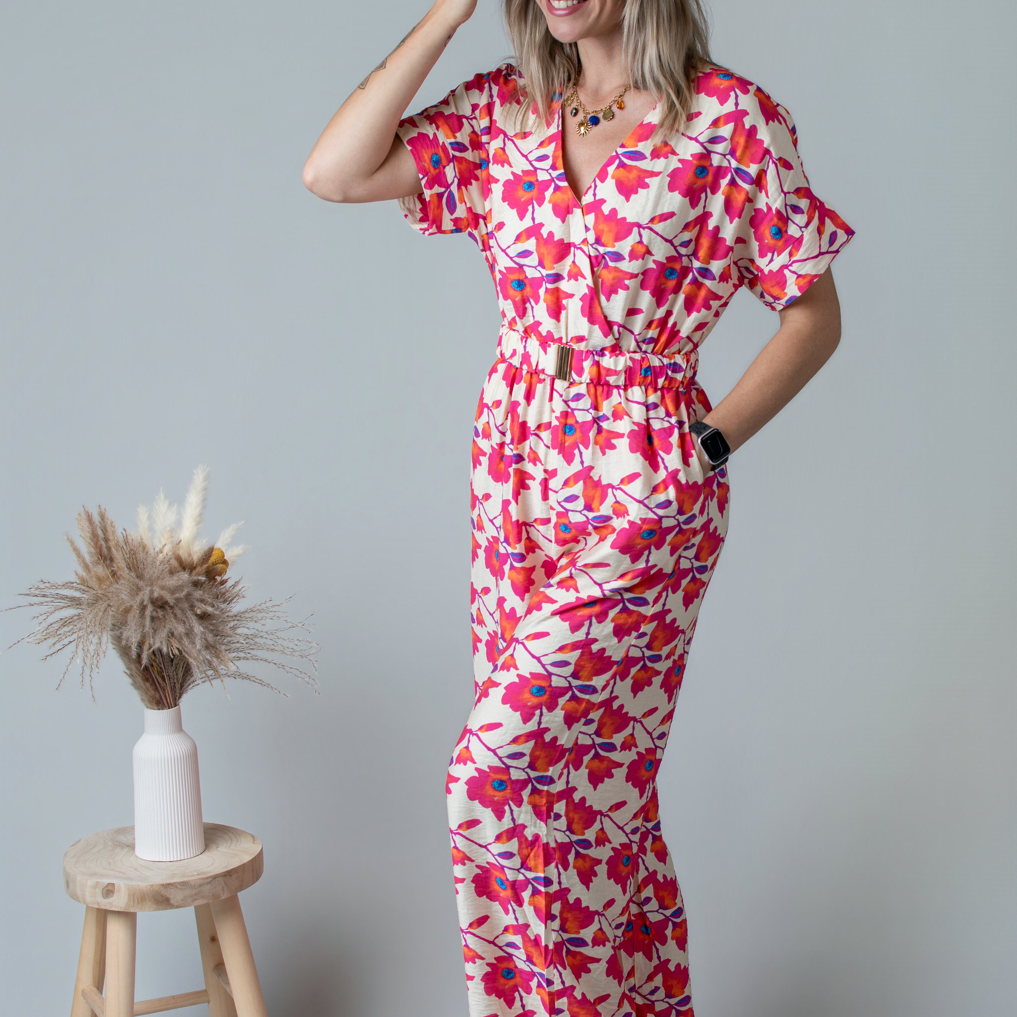 Combinaison Pantalon Fleurie rose la boutique de Lydie