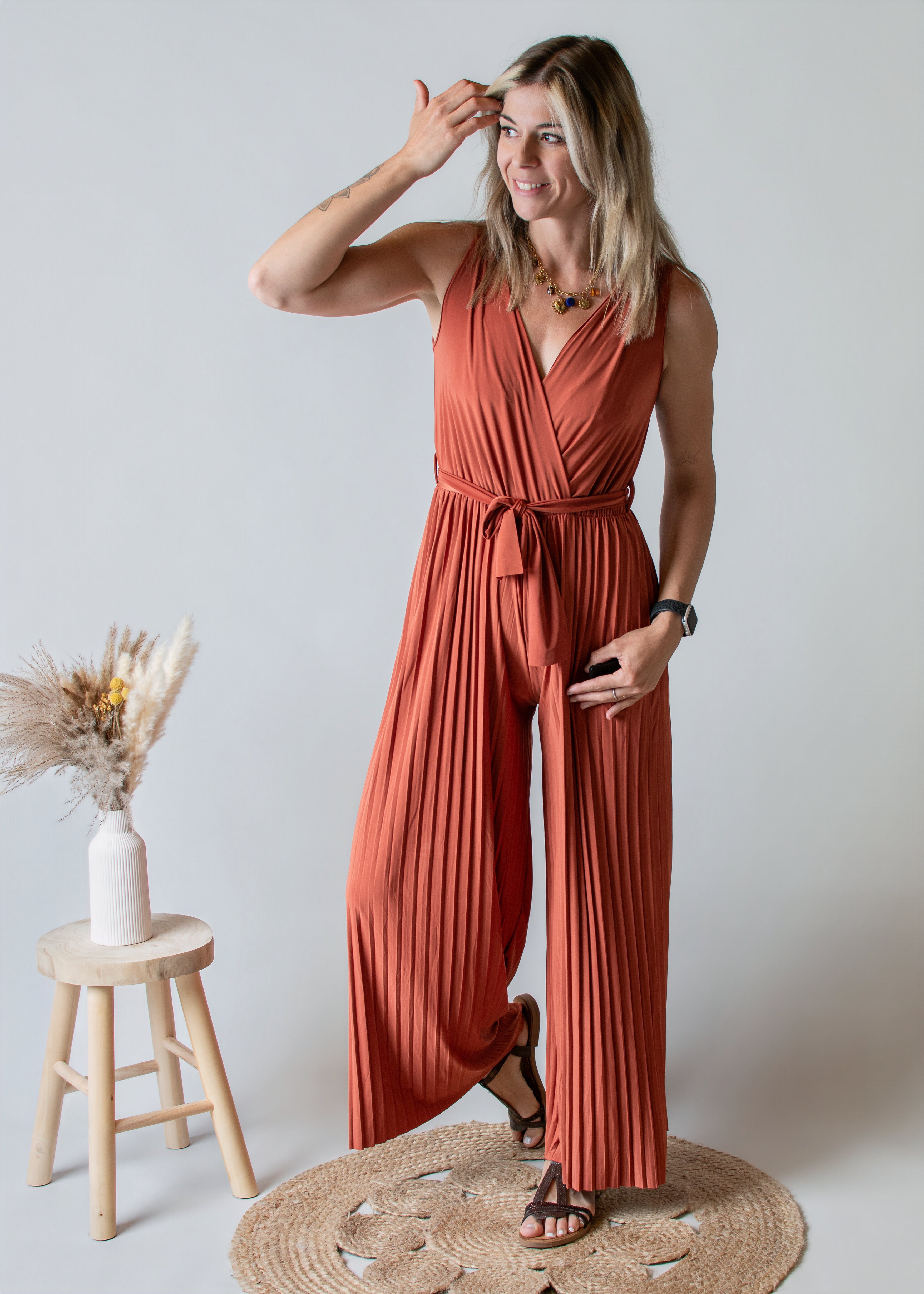 Combinaison Pantalon Plissée Terracotta