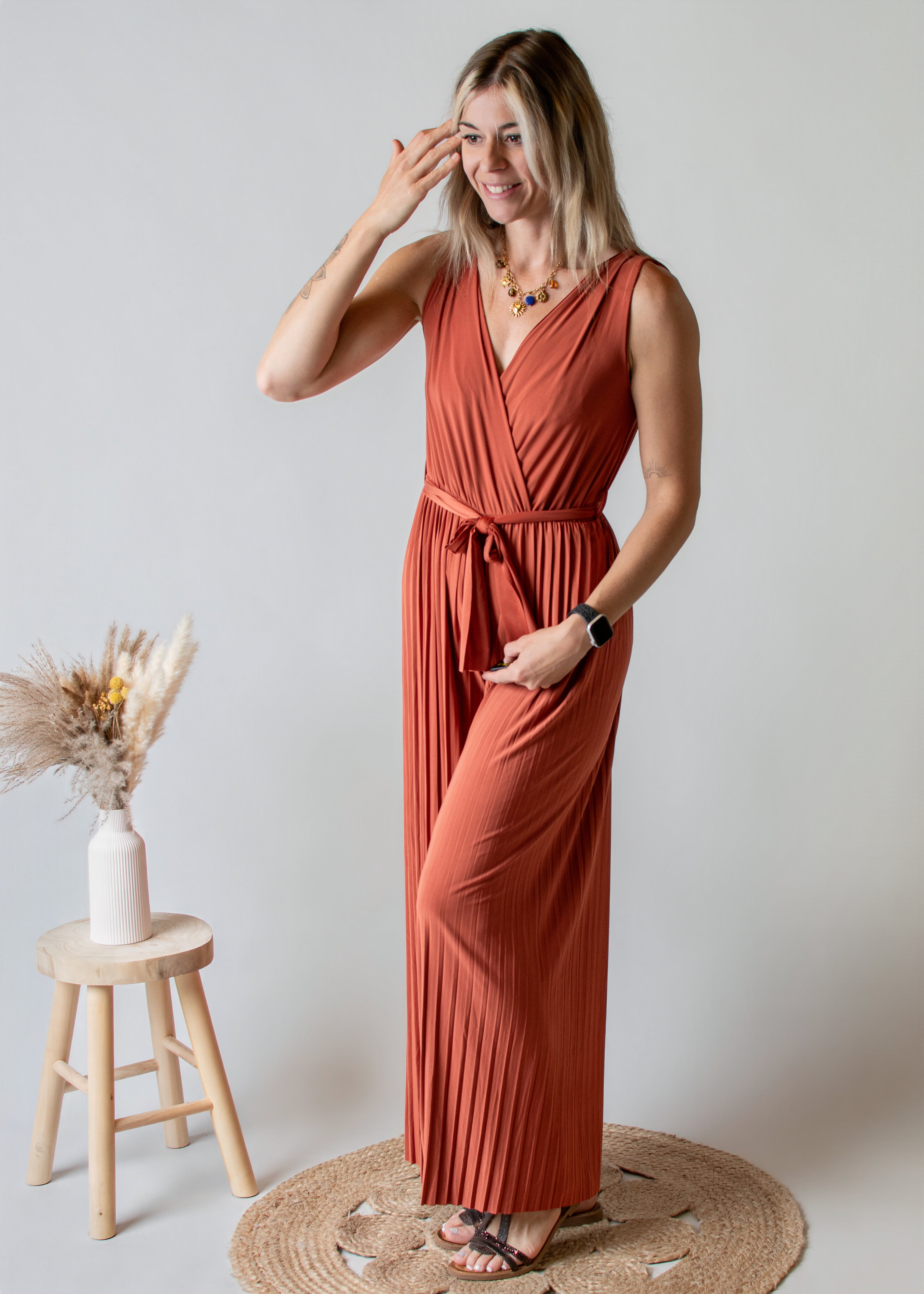 Combinaison Pantalon Plissée Terracotta