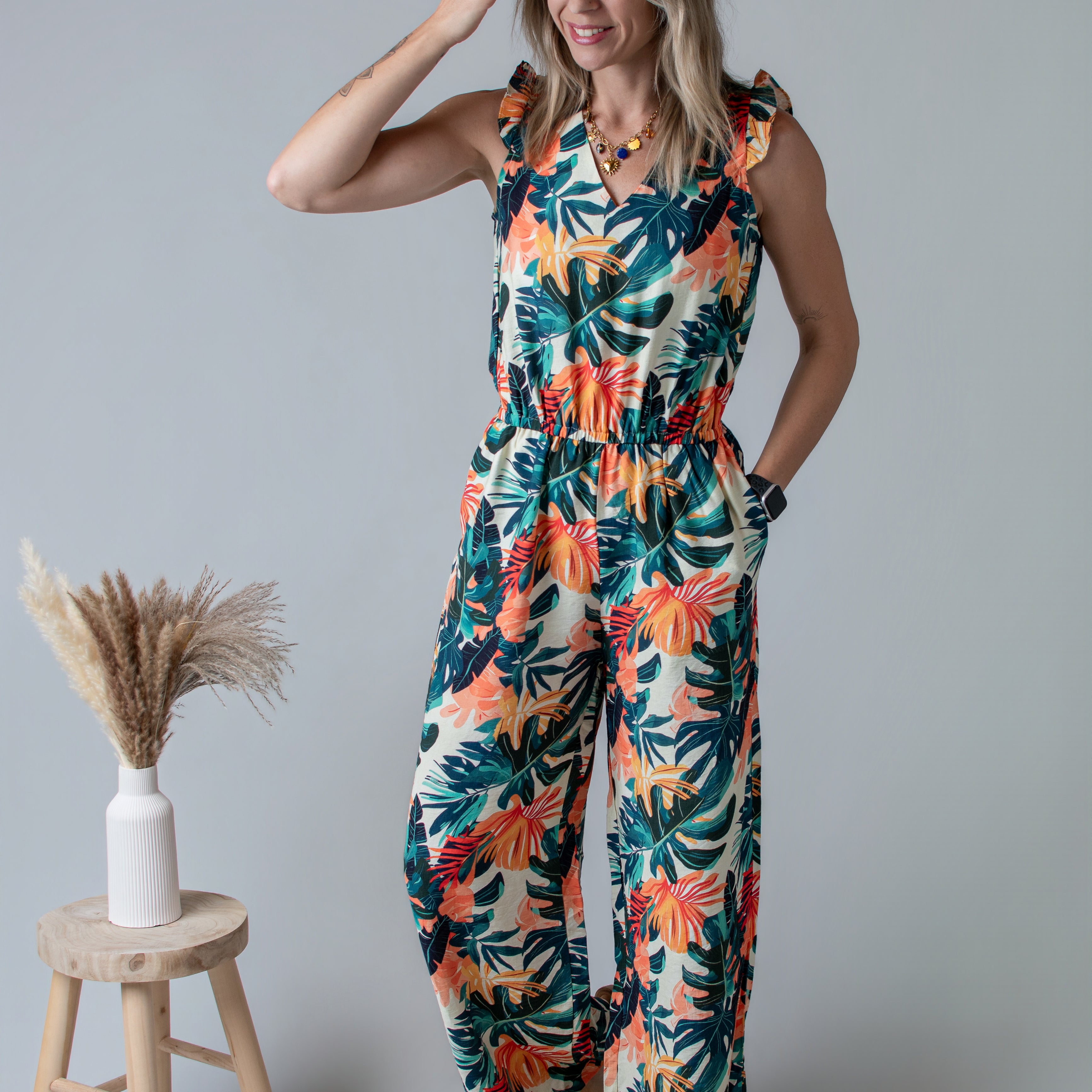 Combinaison pantalon femme à motif tropical la boutique de lydie