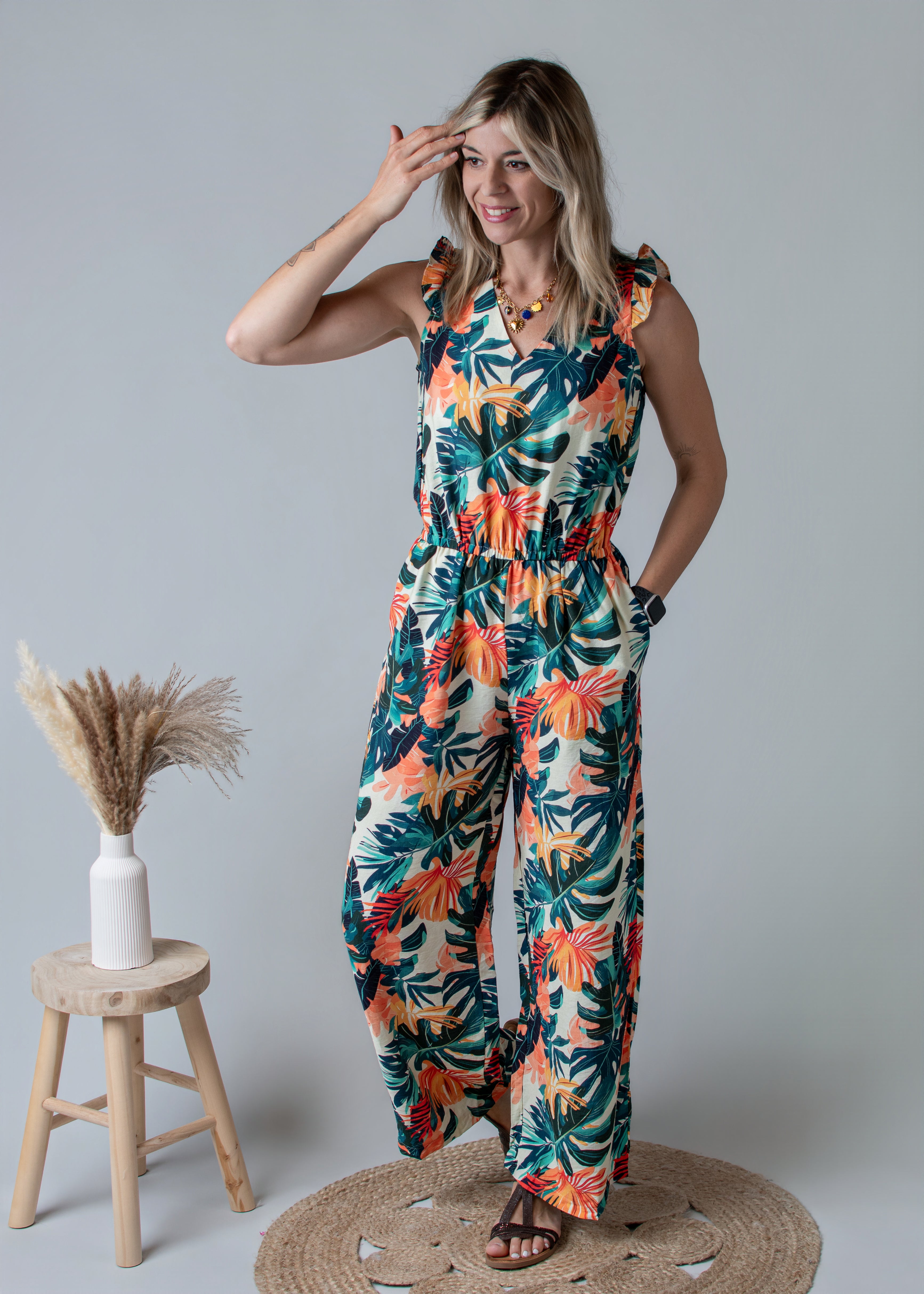 Combinaison pantalon femme à motif tropical la boutique de lydie