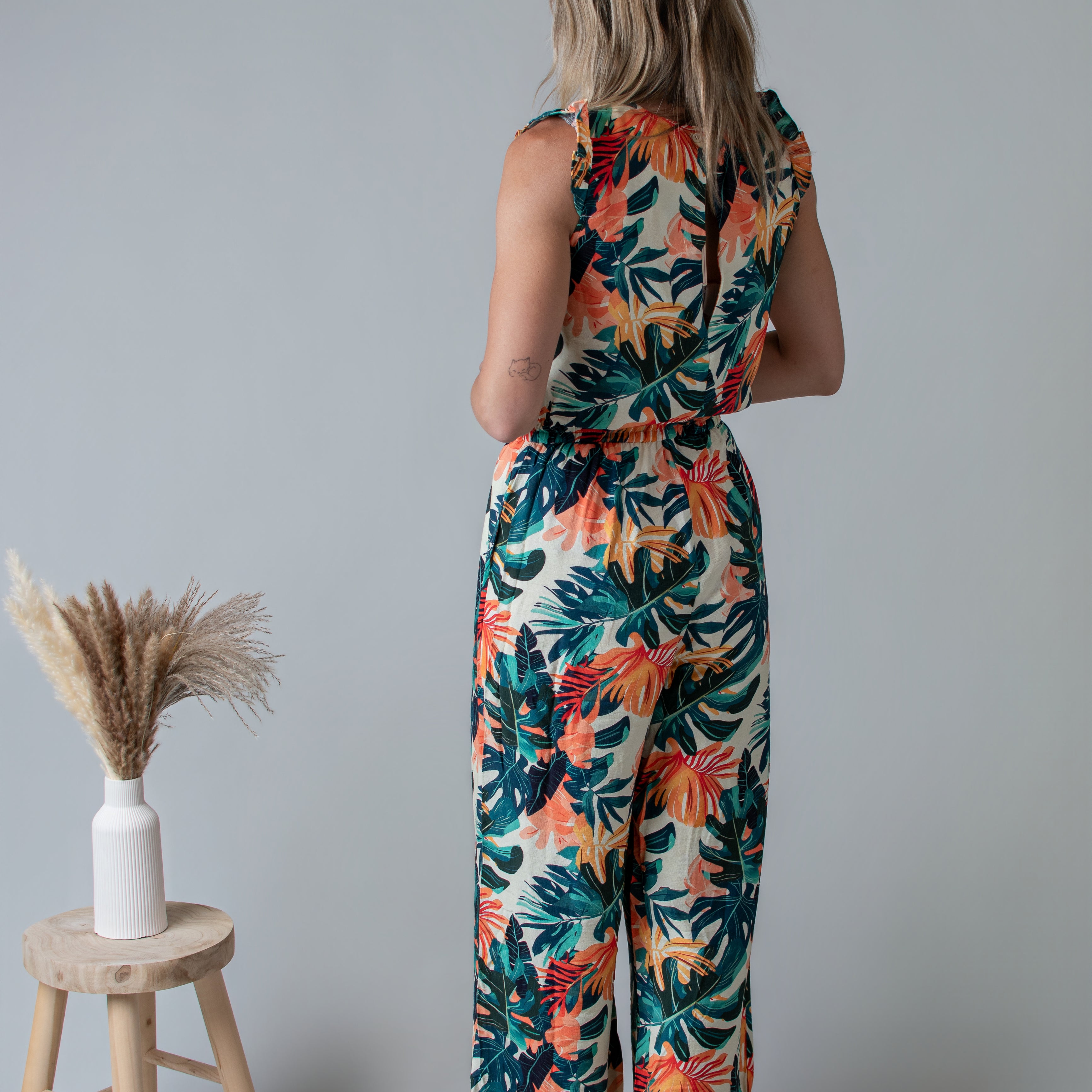 Combinaison pantalon femme à motif tropical