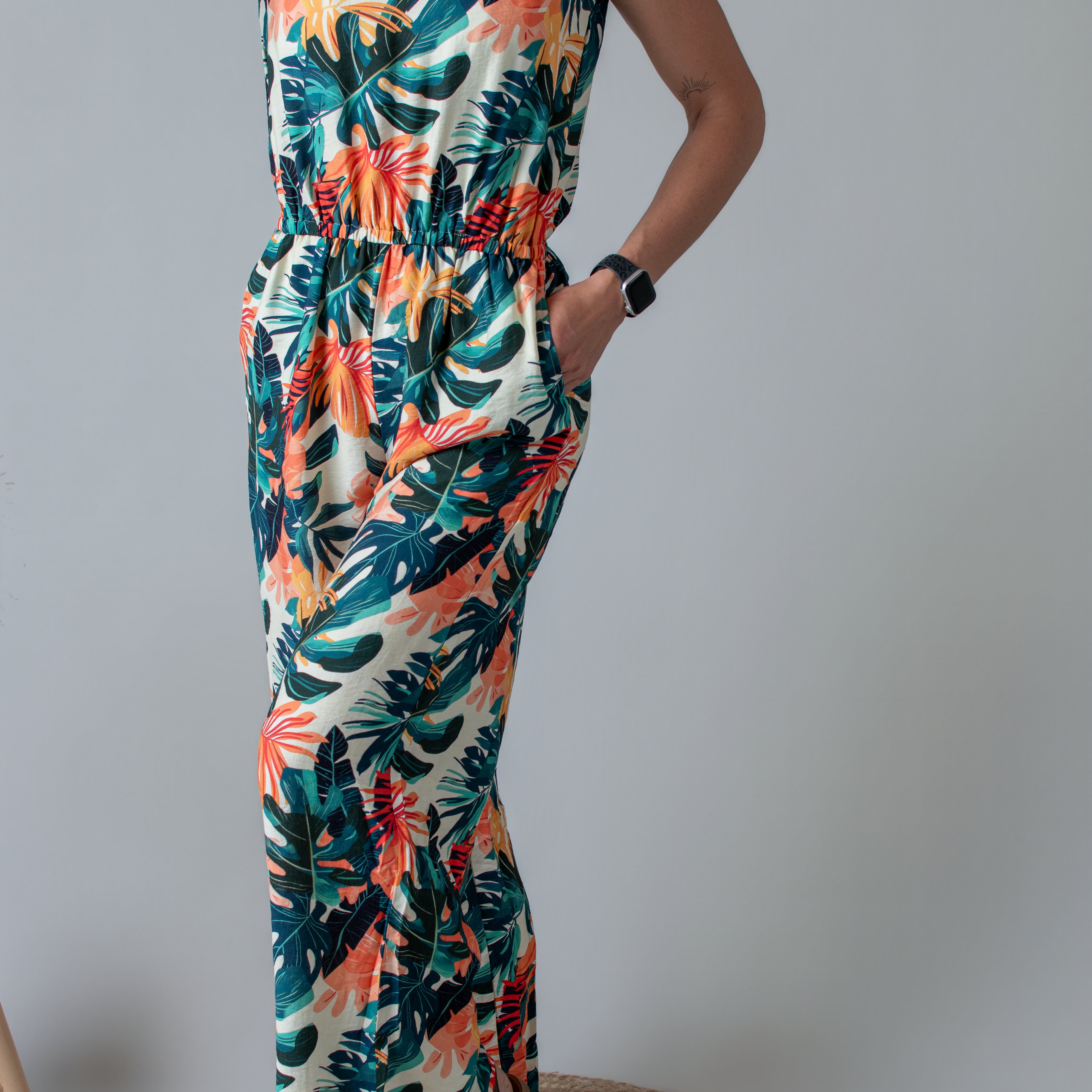 Combinaison pantalon femme à motif tropical
