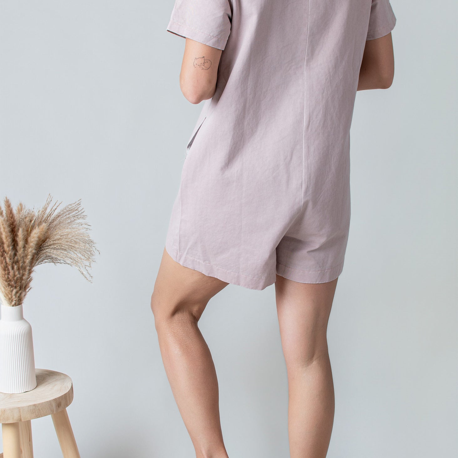 Combishort Droite Coton Vieux Rose Délavé