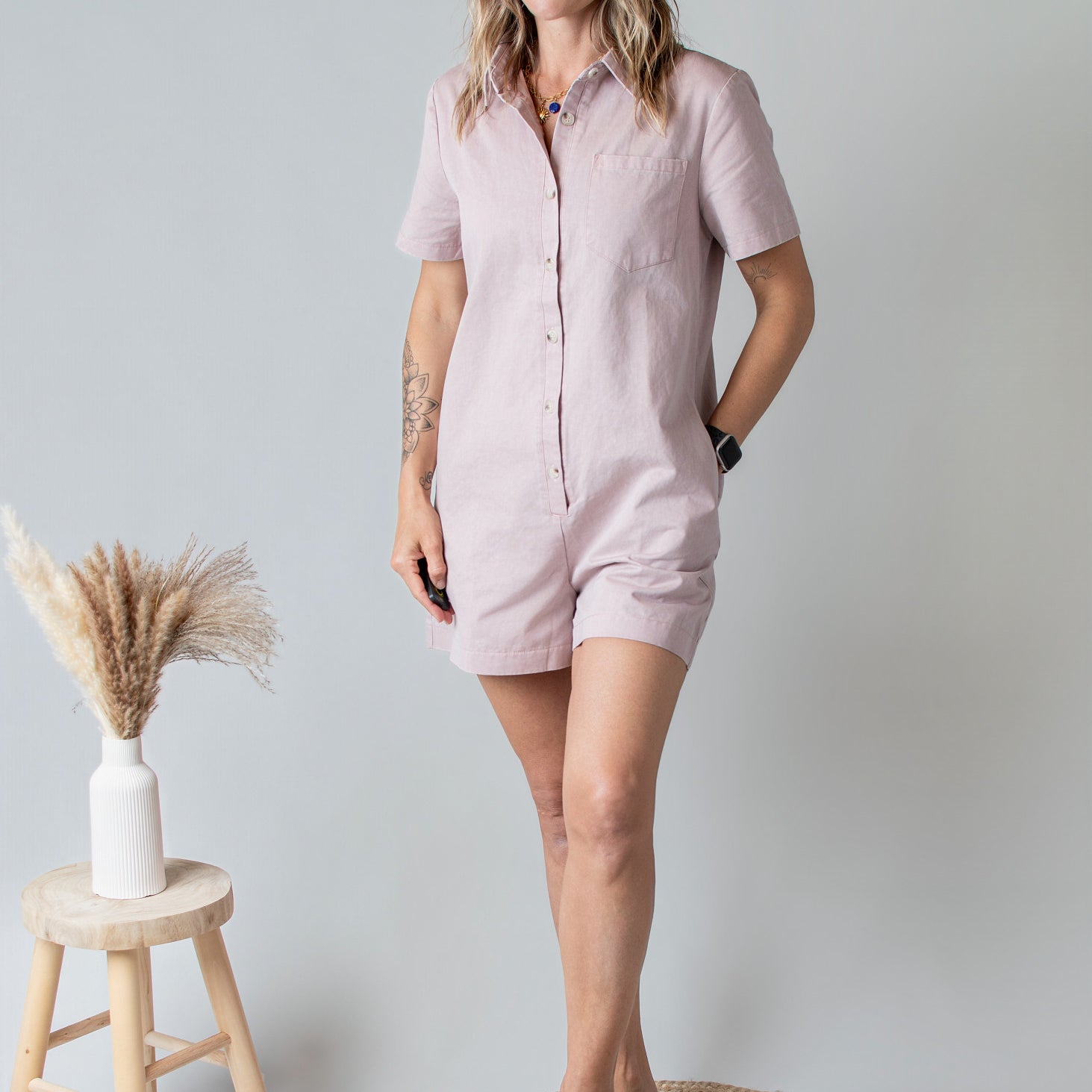 Combishort Droite Coton Vieux Rose Délavé la Boutique de Lydie