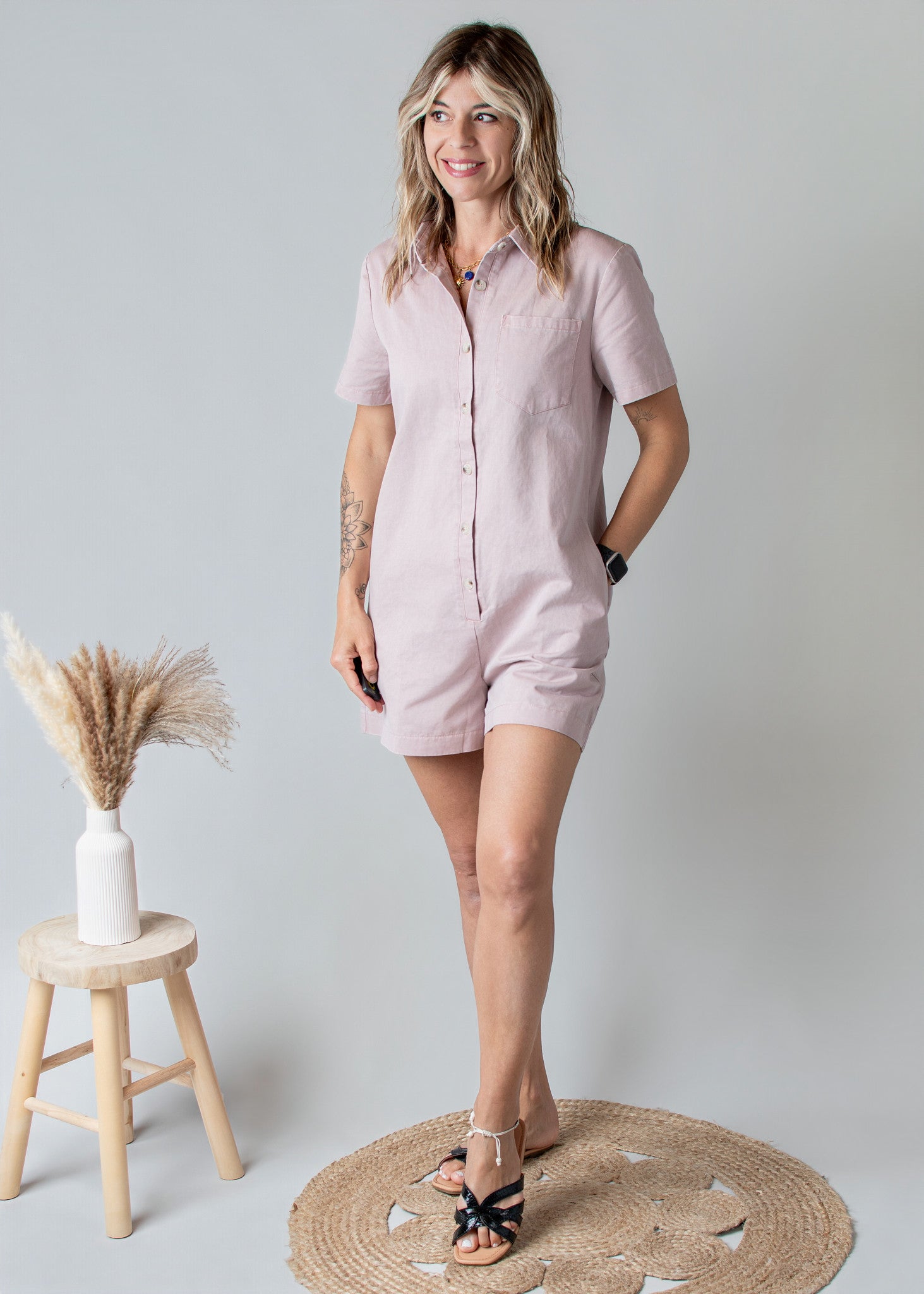 Combishort Droite Coton Vieux Rose Délavé la Boutique de Lydie