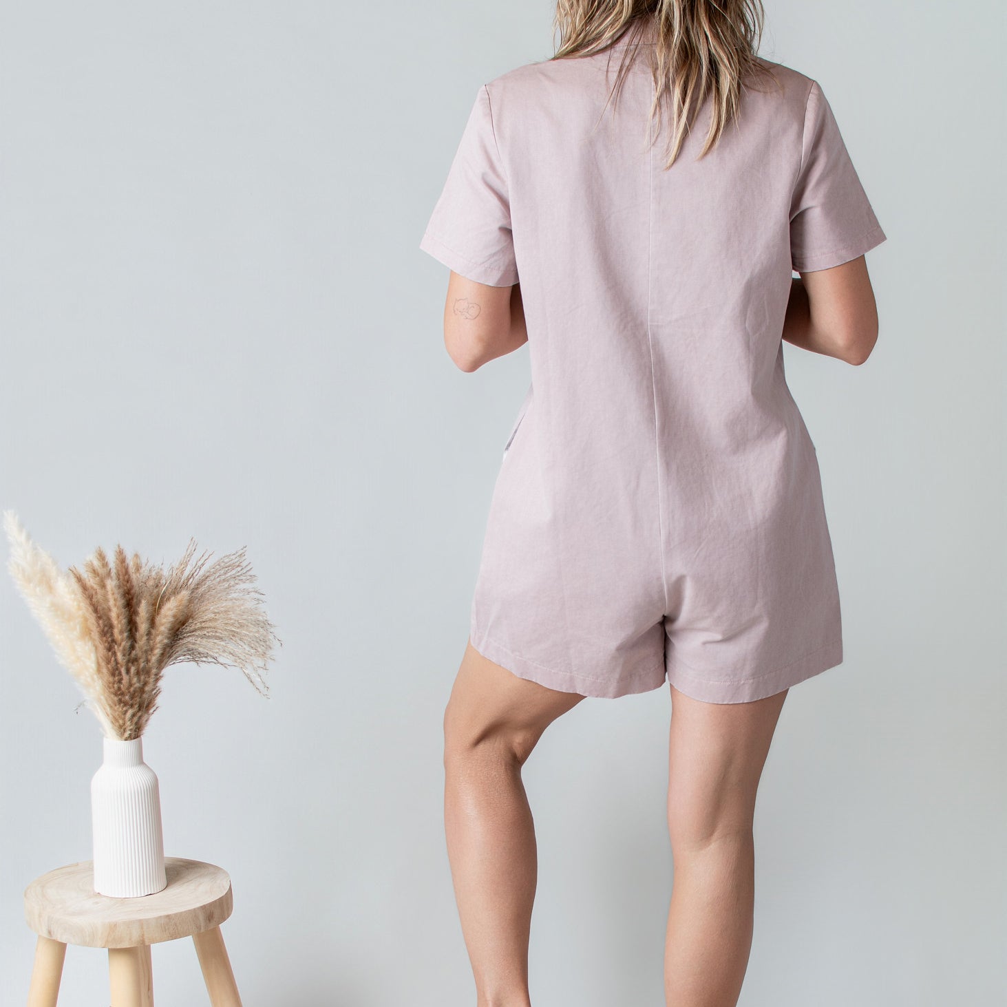 Combishort Droite Coton Vieux Rose Délavé