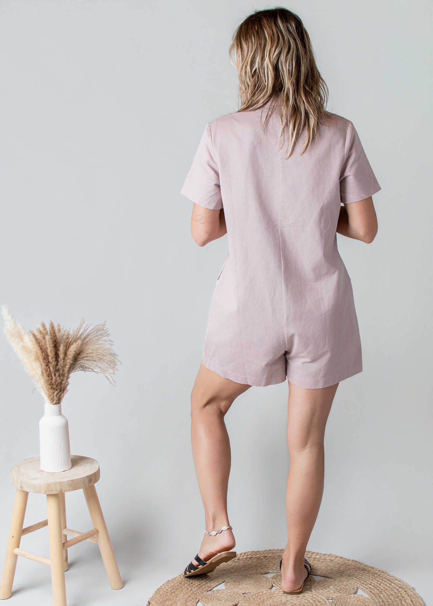 Combishort Droite Coton Vieux Rose Délavé