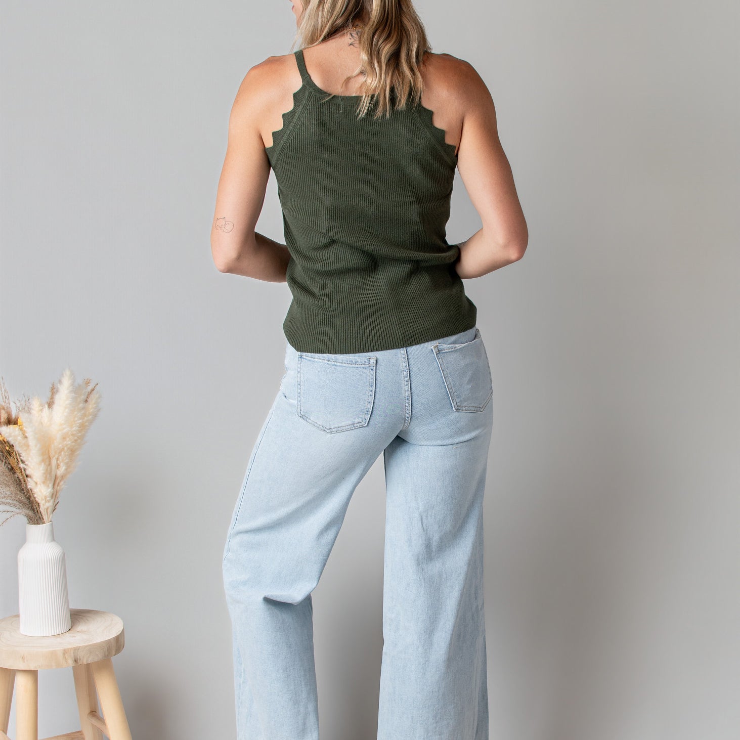 Débardeur Côtelé Kaki Coupe Américaine la boutique de lydie