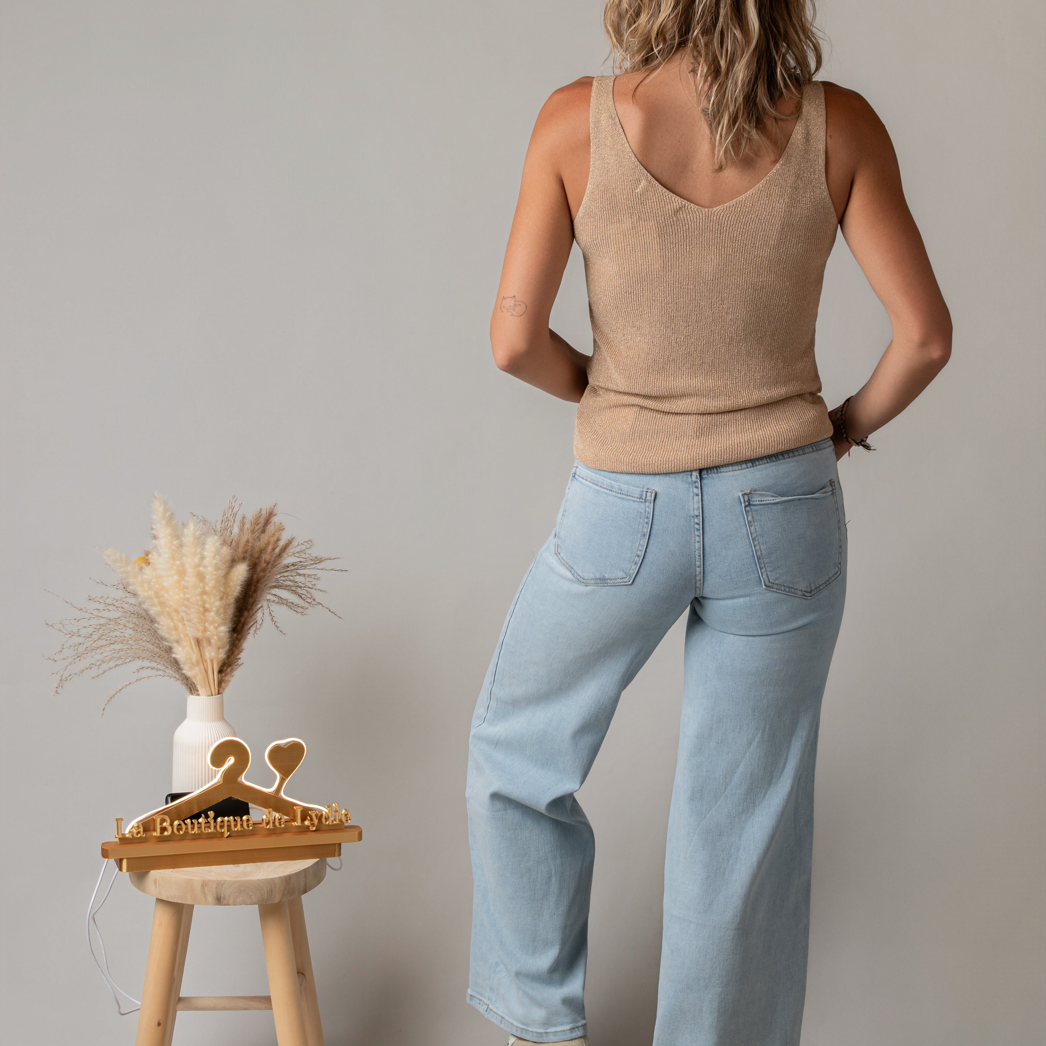 Débardeur maille lurex beige doré