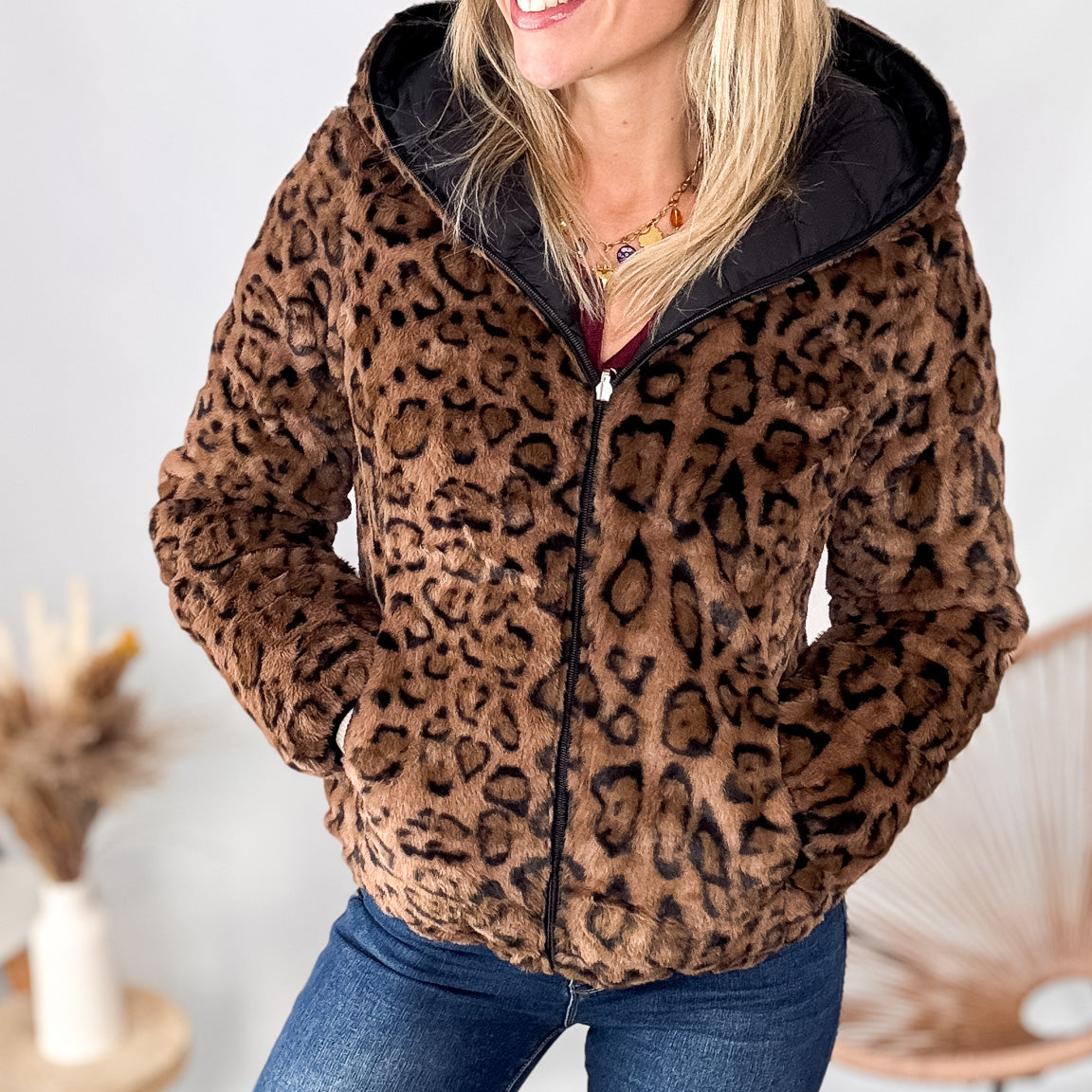 douddoune reversible noire leopard femme