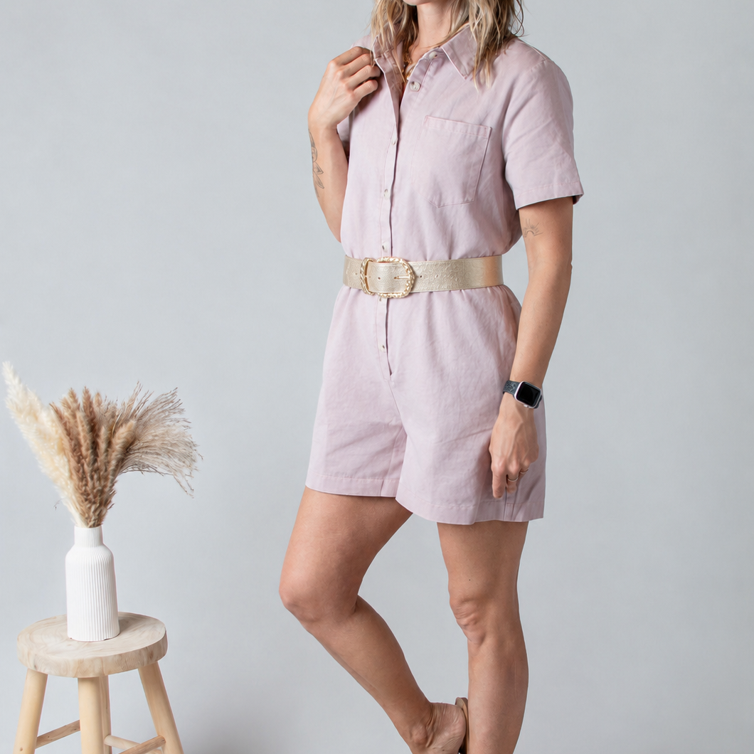 Combishort Droite Coton Vieux Rose Délavé
