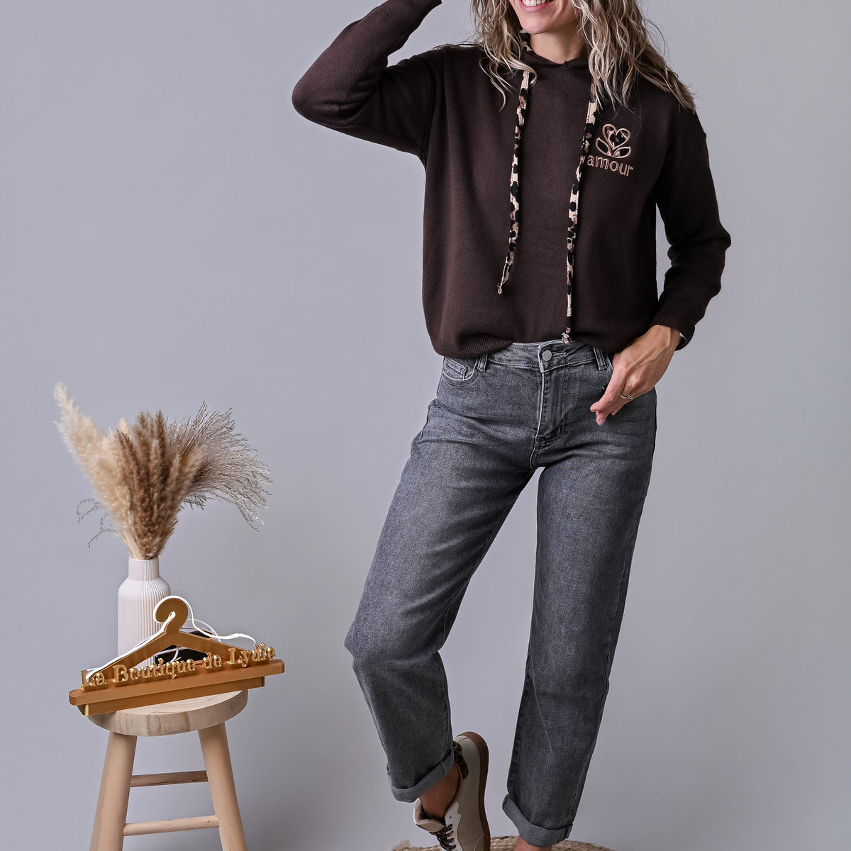 Jean barrel fit gris délavé