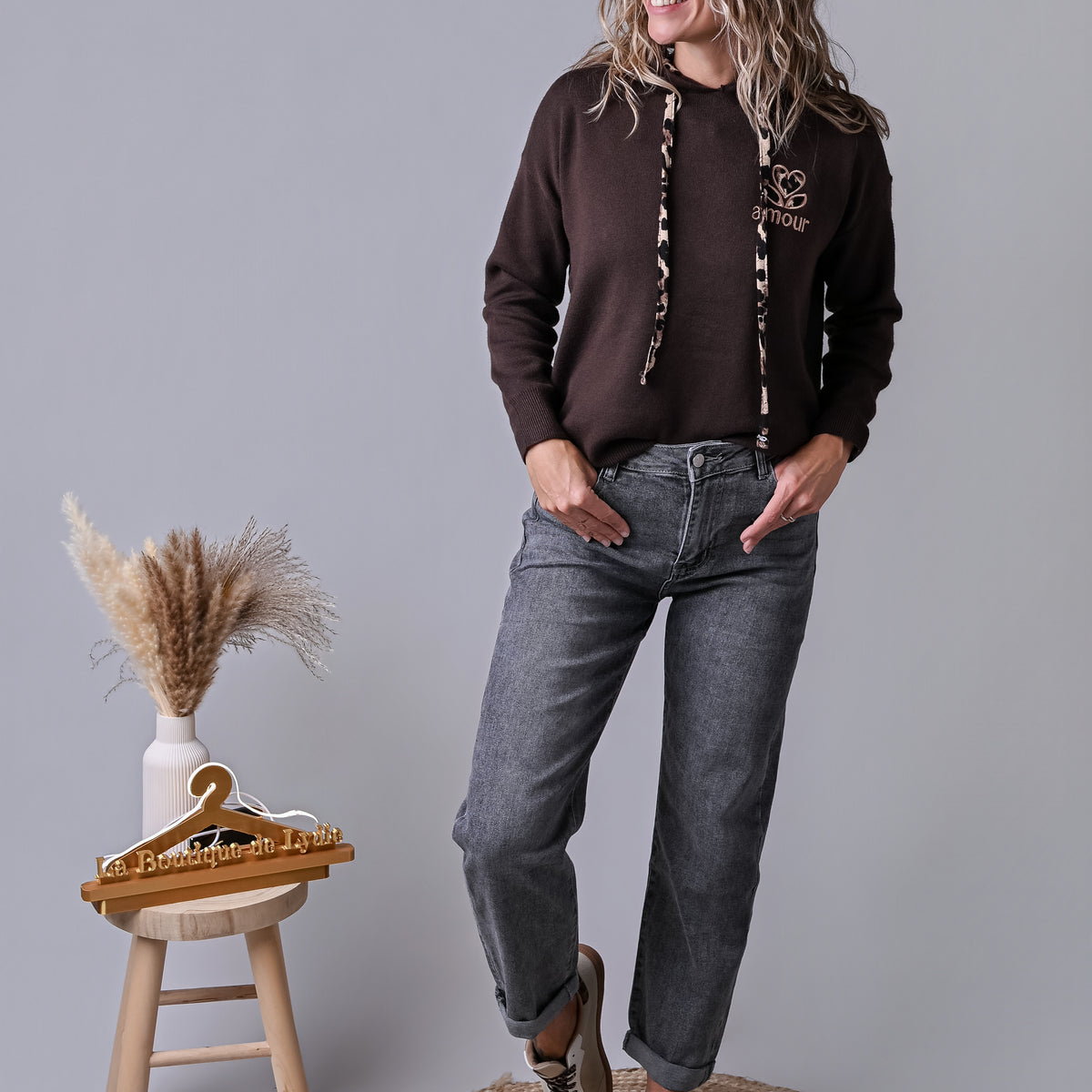 Jean barrel fit gris délavé
