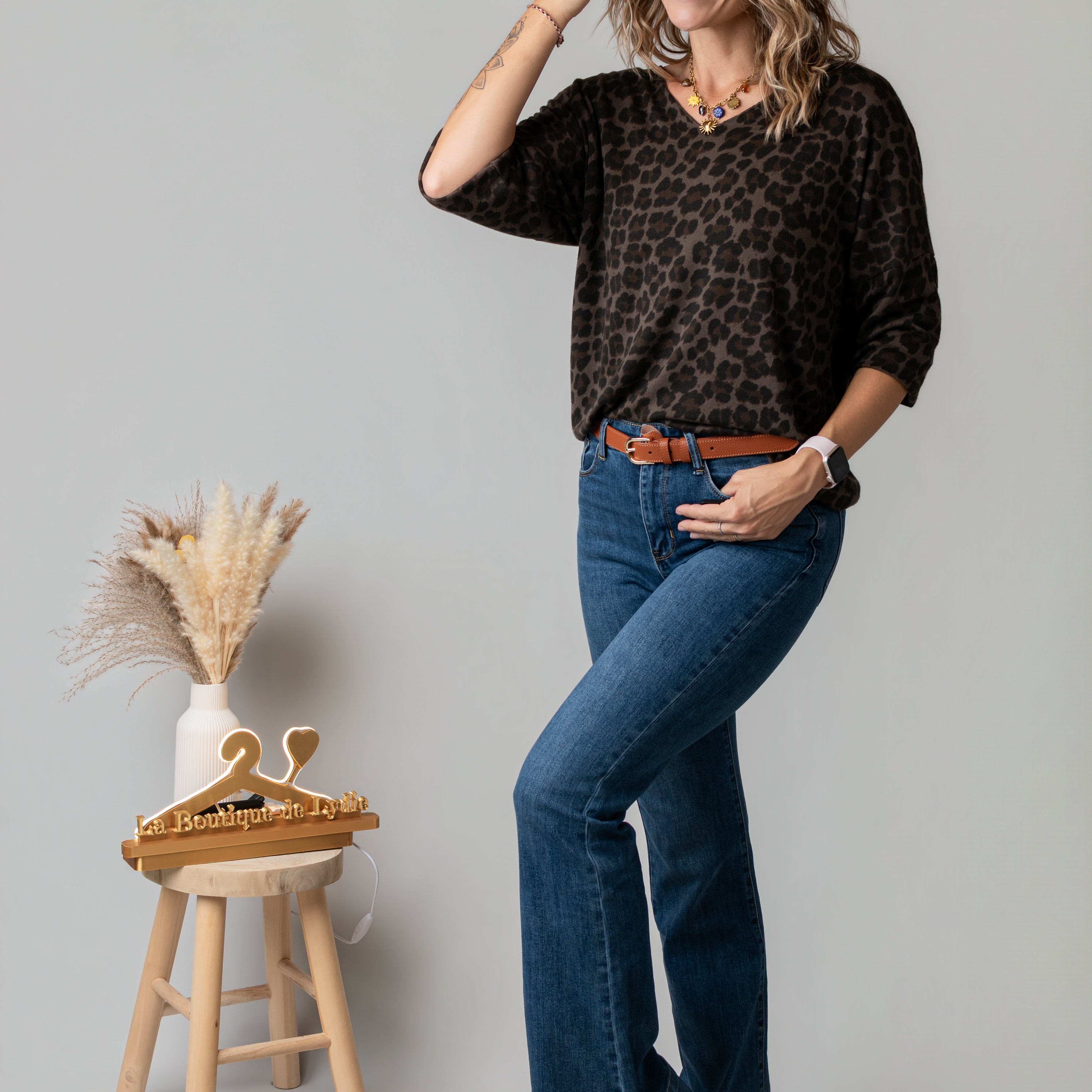 Jean flare bleu brut bas large surpiqué