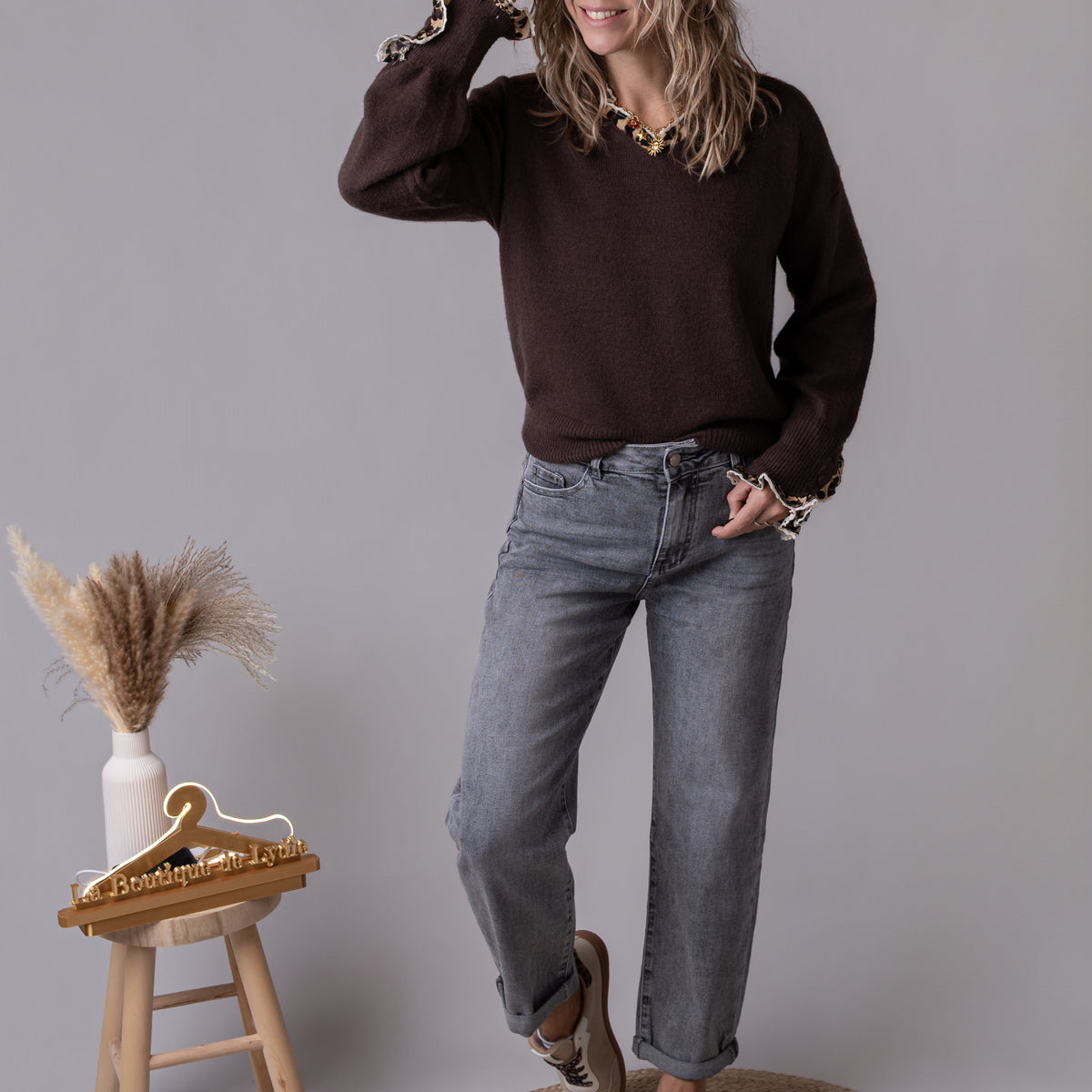 Jean barrel fit gris clair délavé la Boutique de Lydie