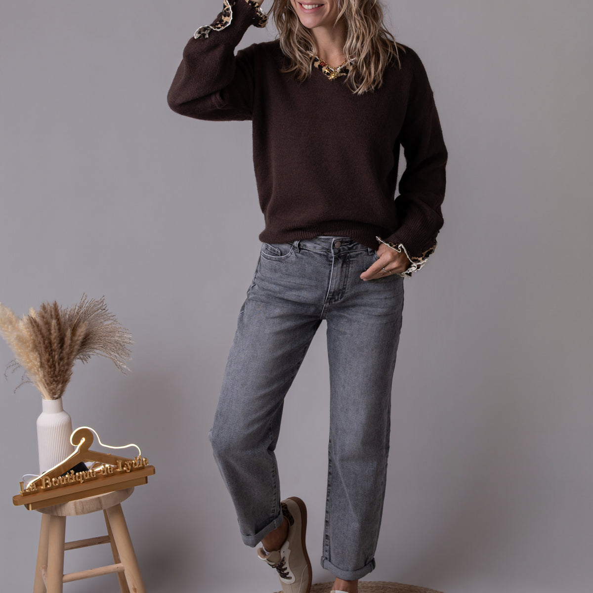 Jean barrel fit gris clair délavé la Boutique de Lydie
