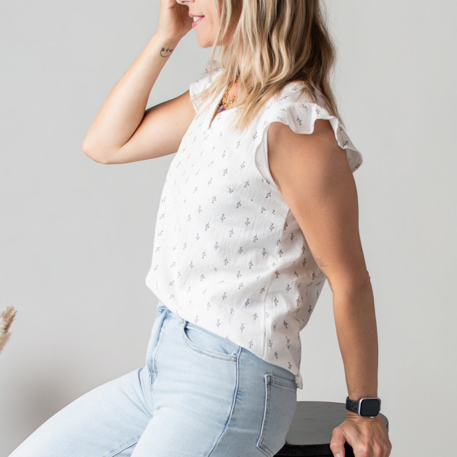 Blouse en Coton Blanche Motif Brindilles