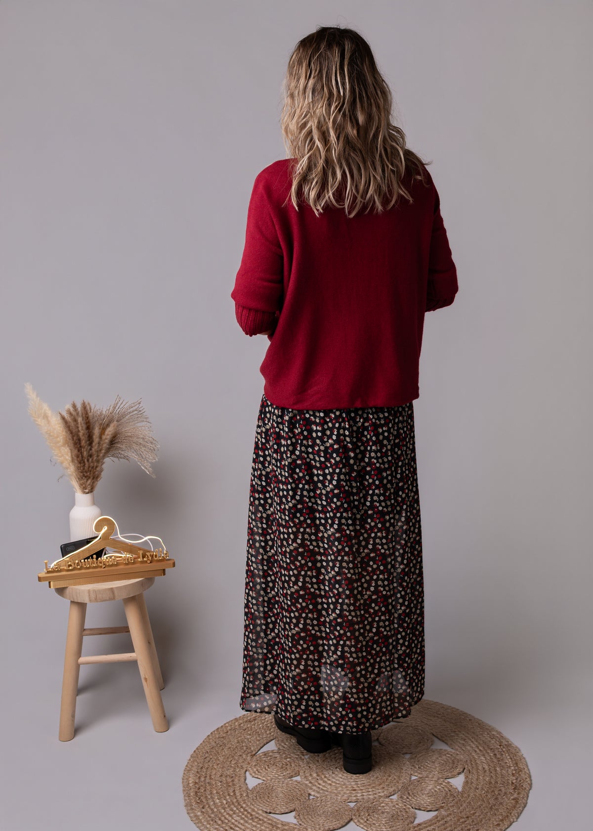 Jupe longue fleurie fendue noire