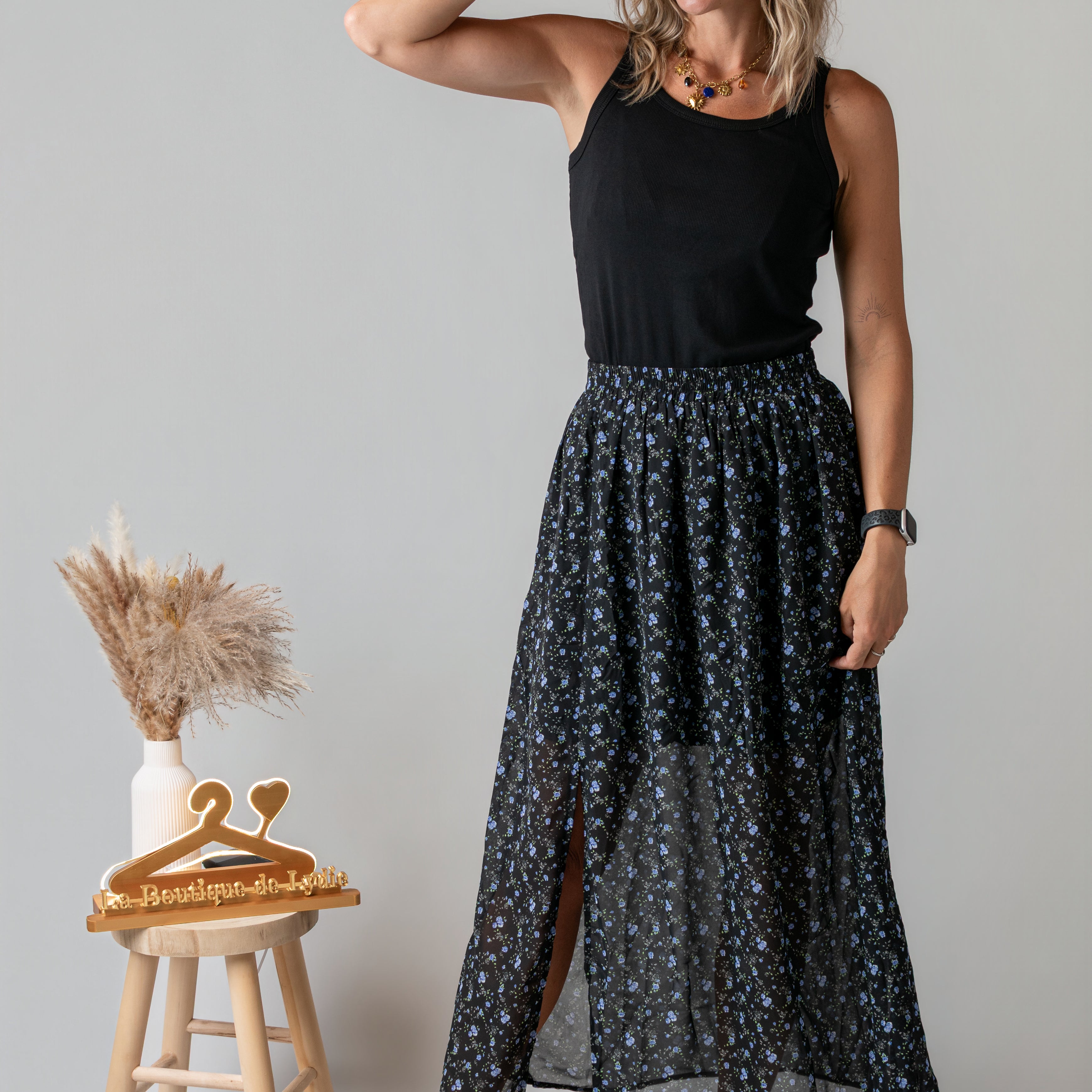 Débardeur en maille côtelée noir la Boutique de Lydie