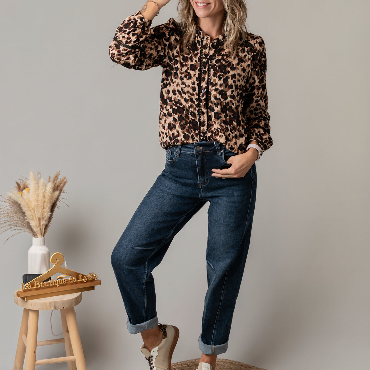 Blouse fluide léopard détails ajourés