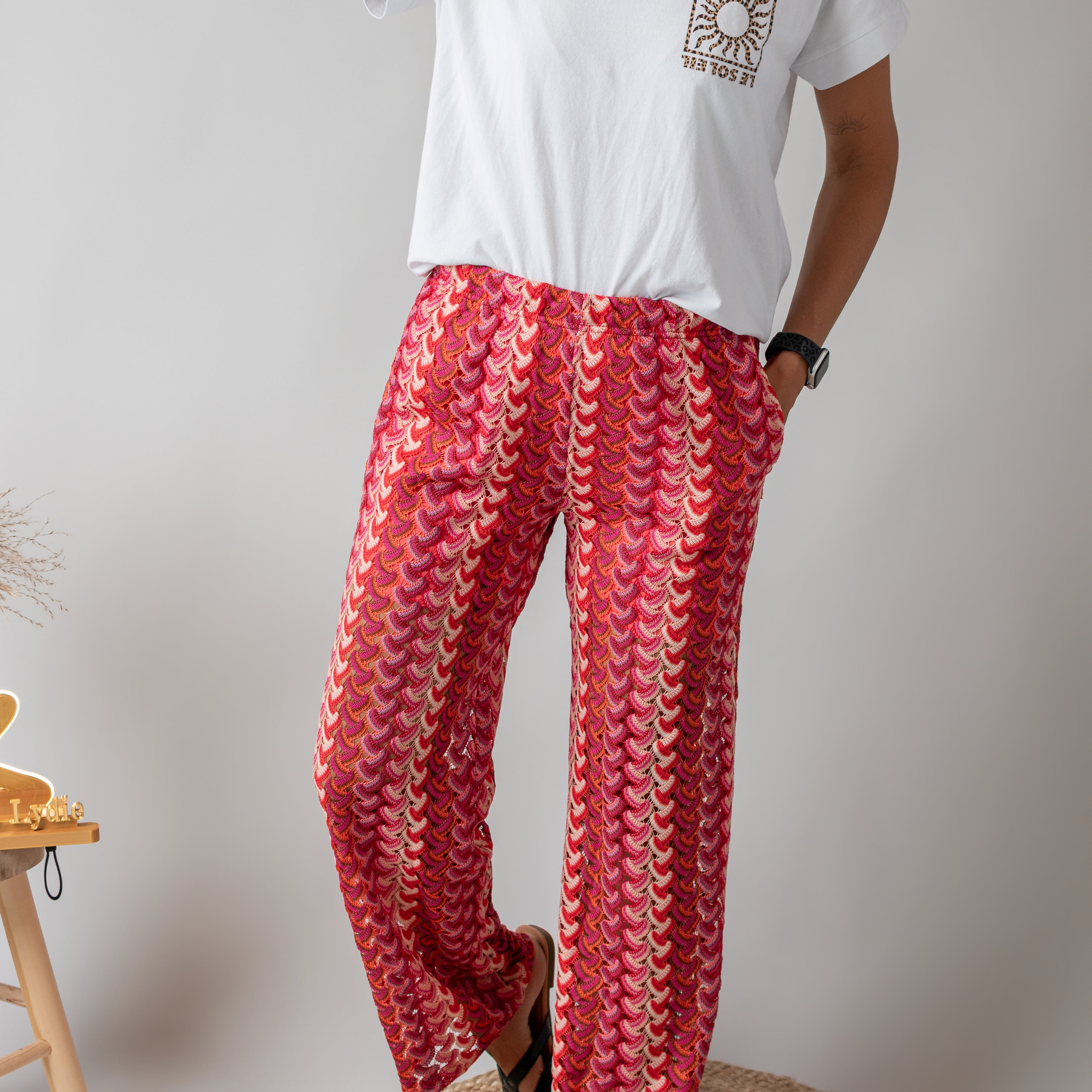 T-shirt blanc col V floqué "Le Soleil" léopard la boutique de lydie