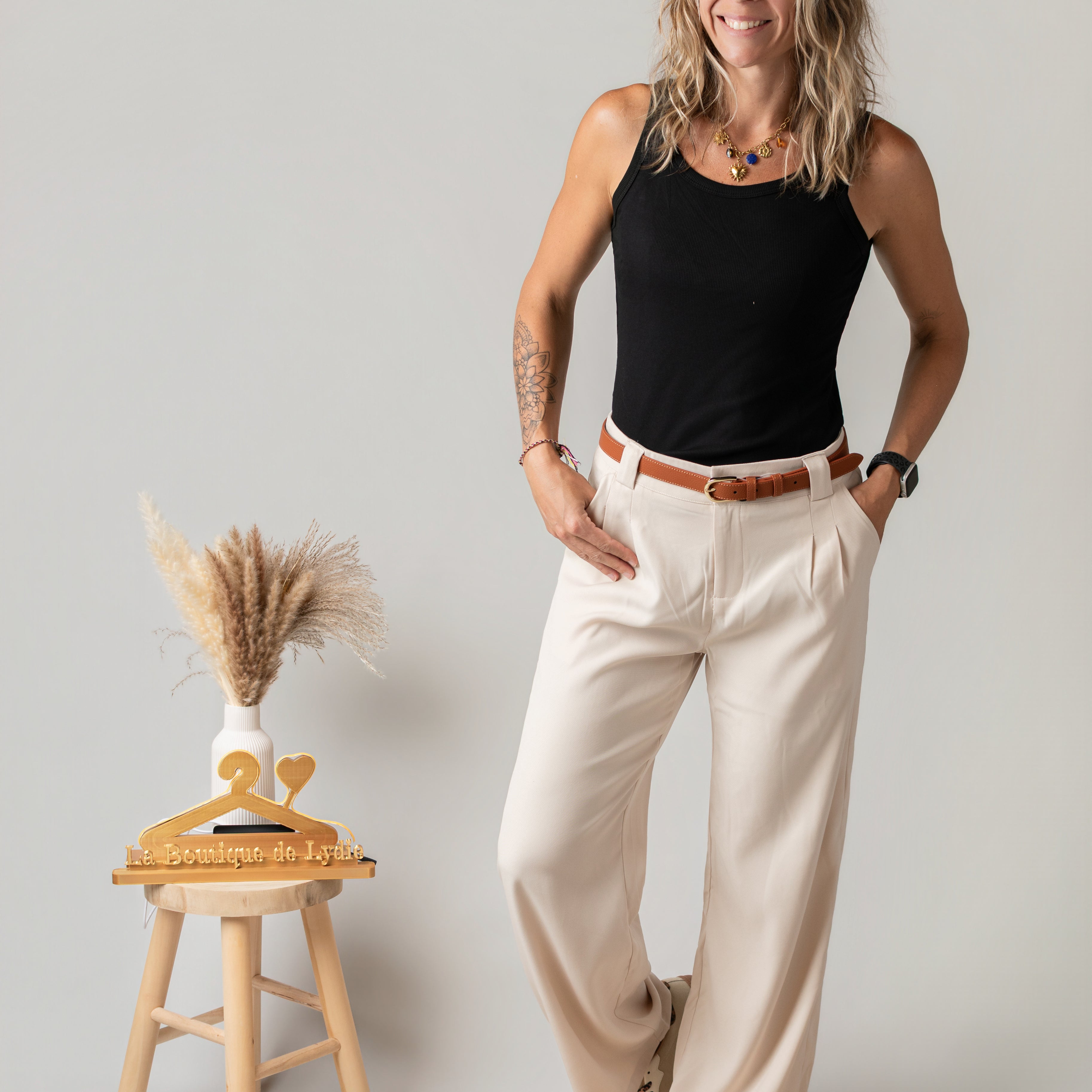 Pantalon de tailleur palazzo beige la Boutique de Lydie