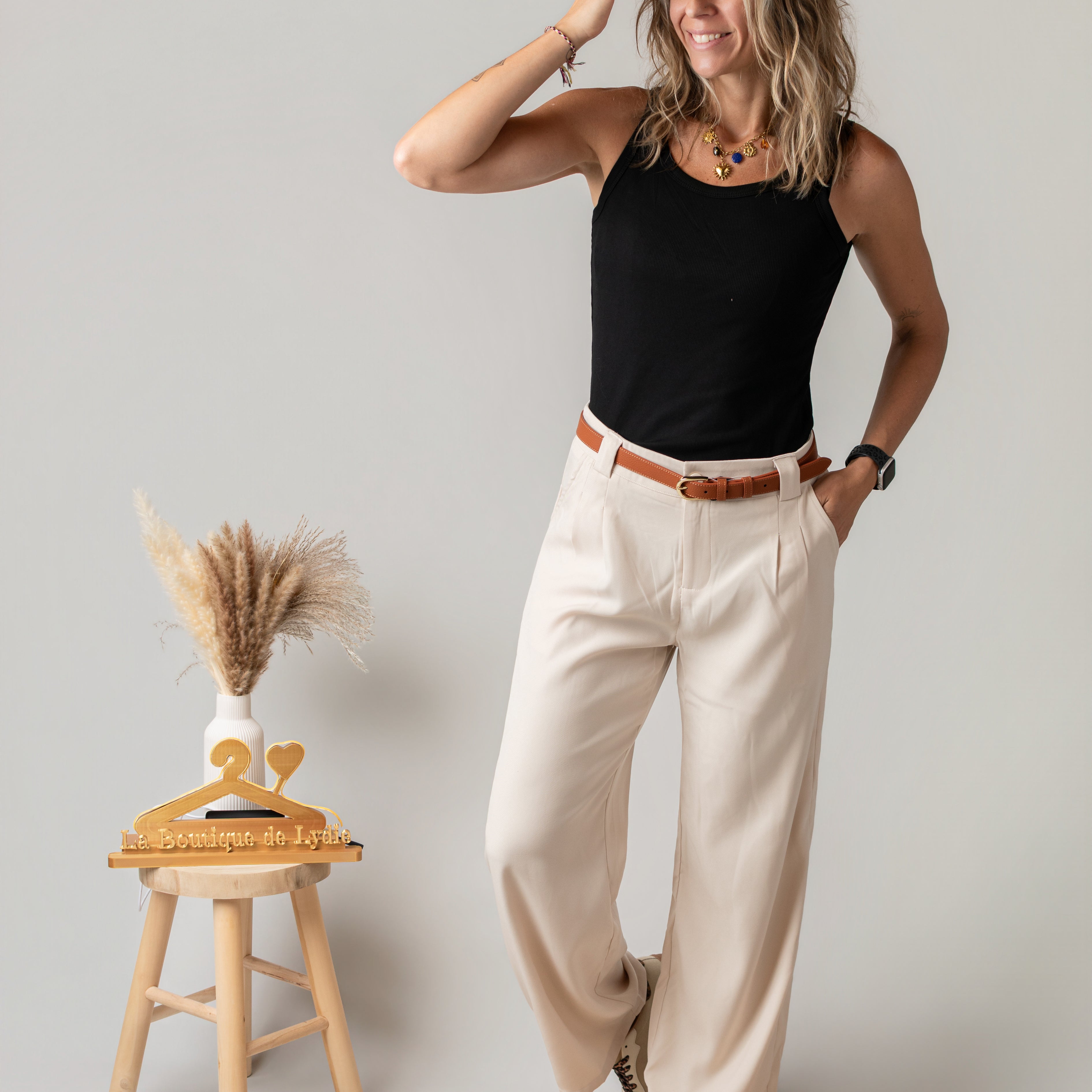 Pantalon de tailleur palazzo beige