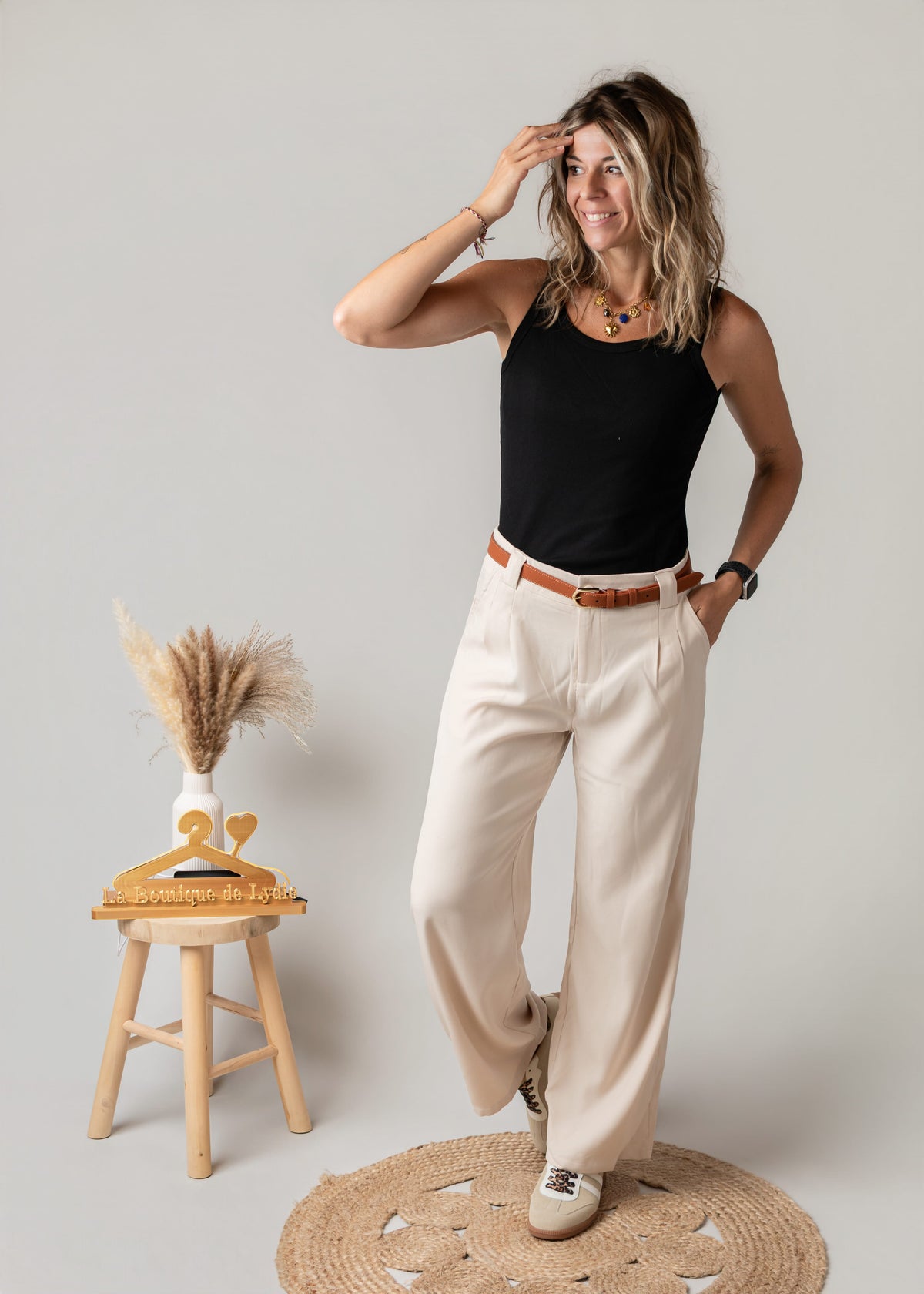 Pantalon de tailleur palazzo beige