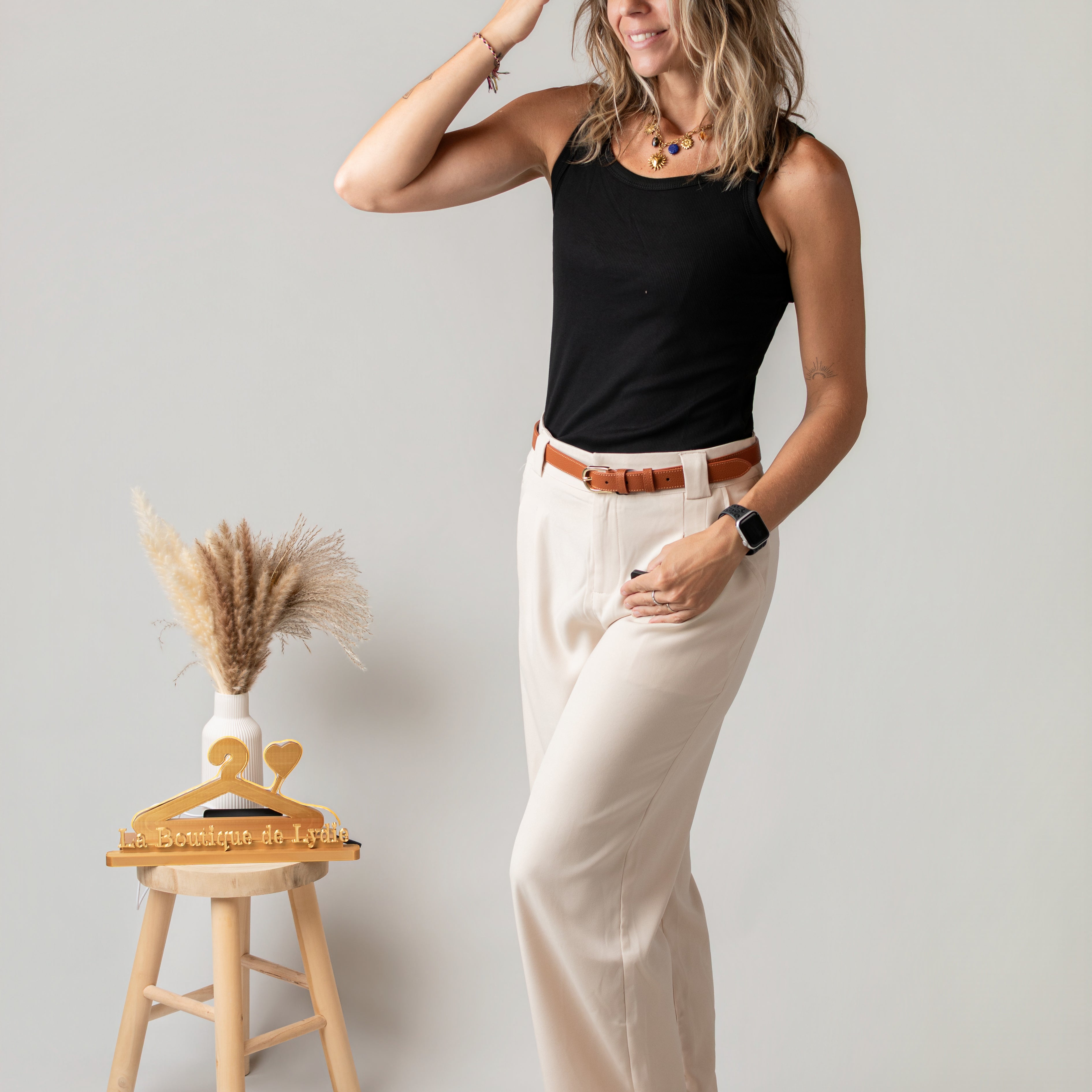 Pantalon de tailleur palazzo beige