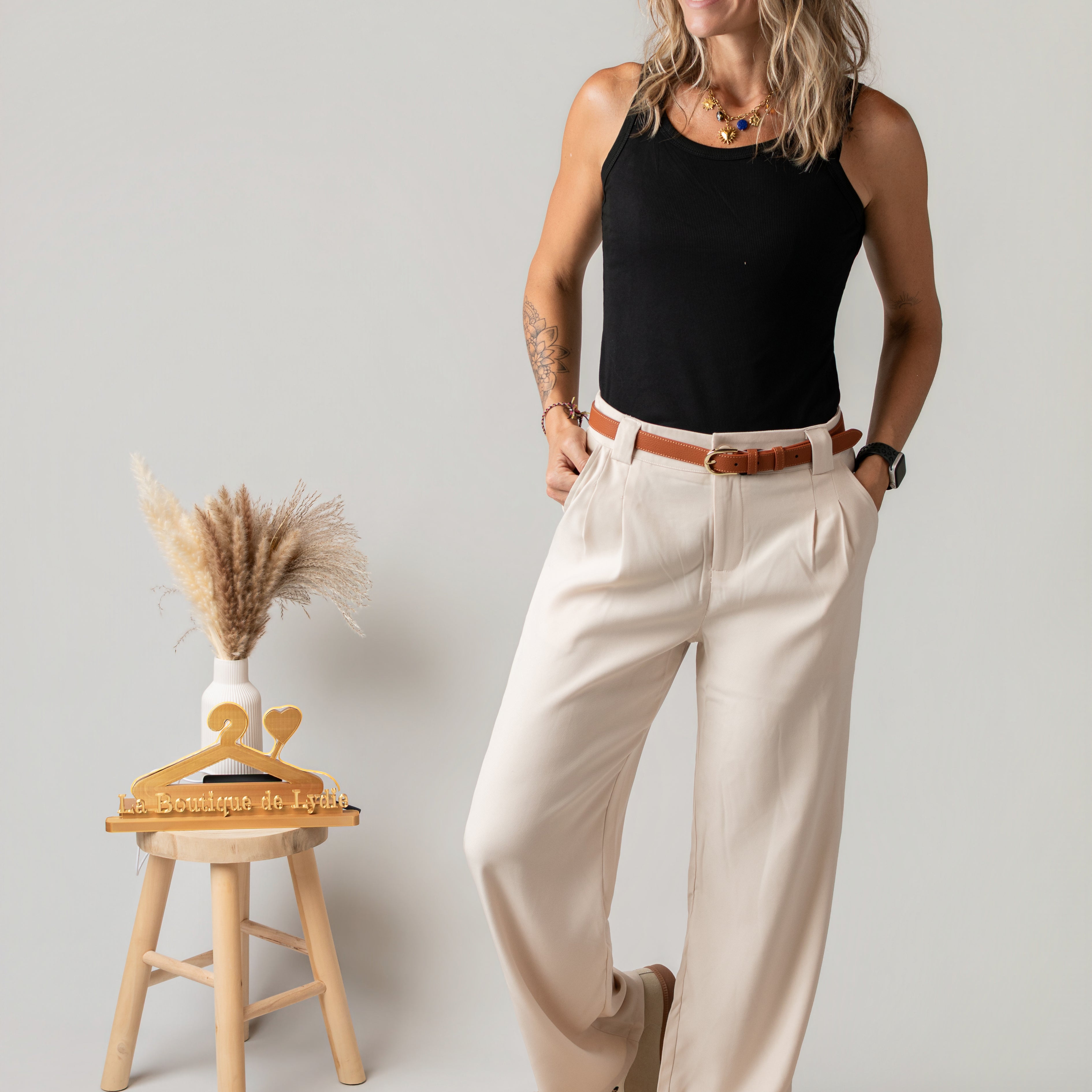 Pantalon de tailleur palazzo beige