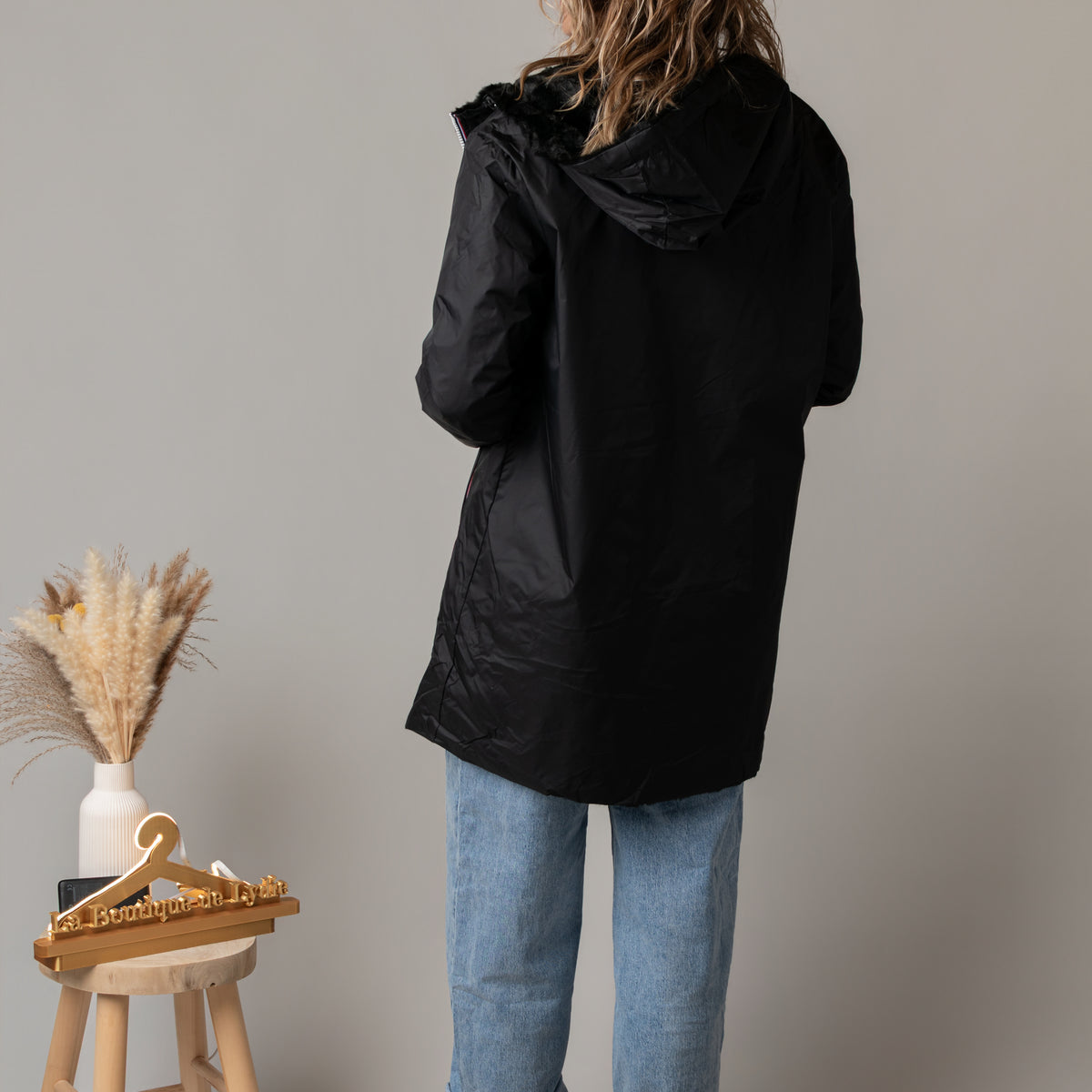 Parka noir imperméable mi longue réversible la boutique de lydie