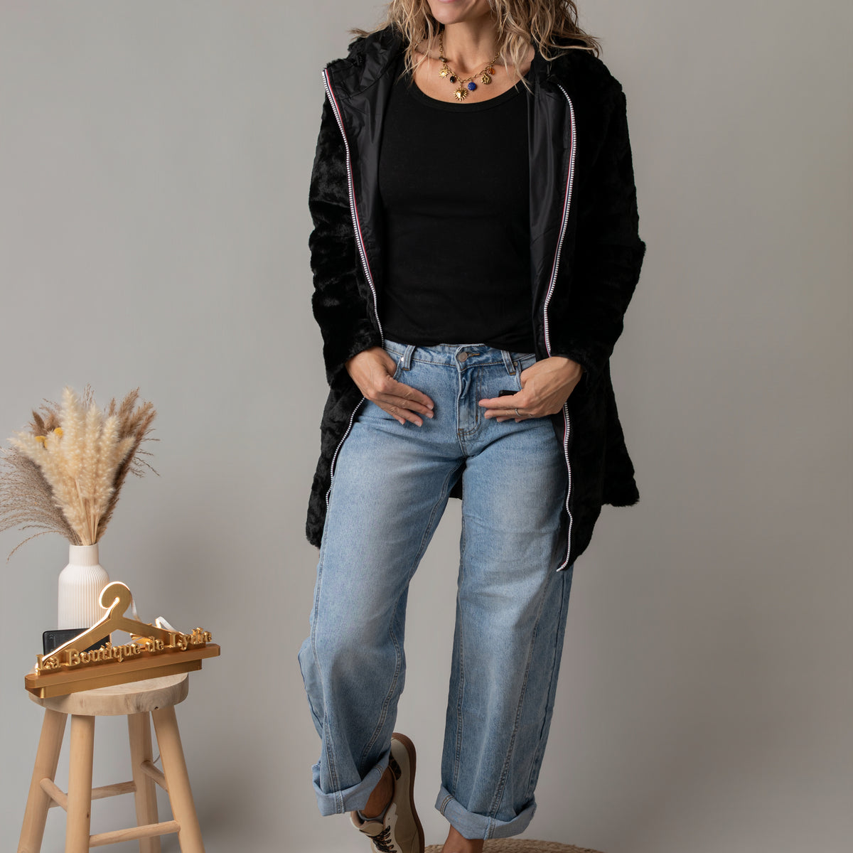 Parka noir imperméable mi longue réversible la boutique de lydie
