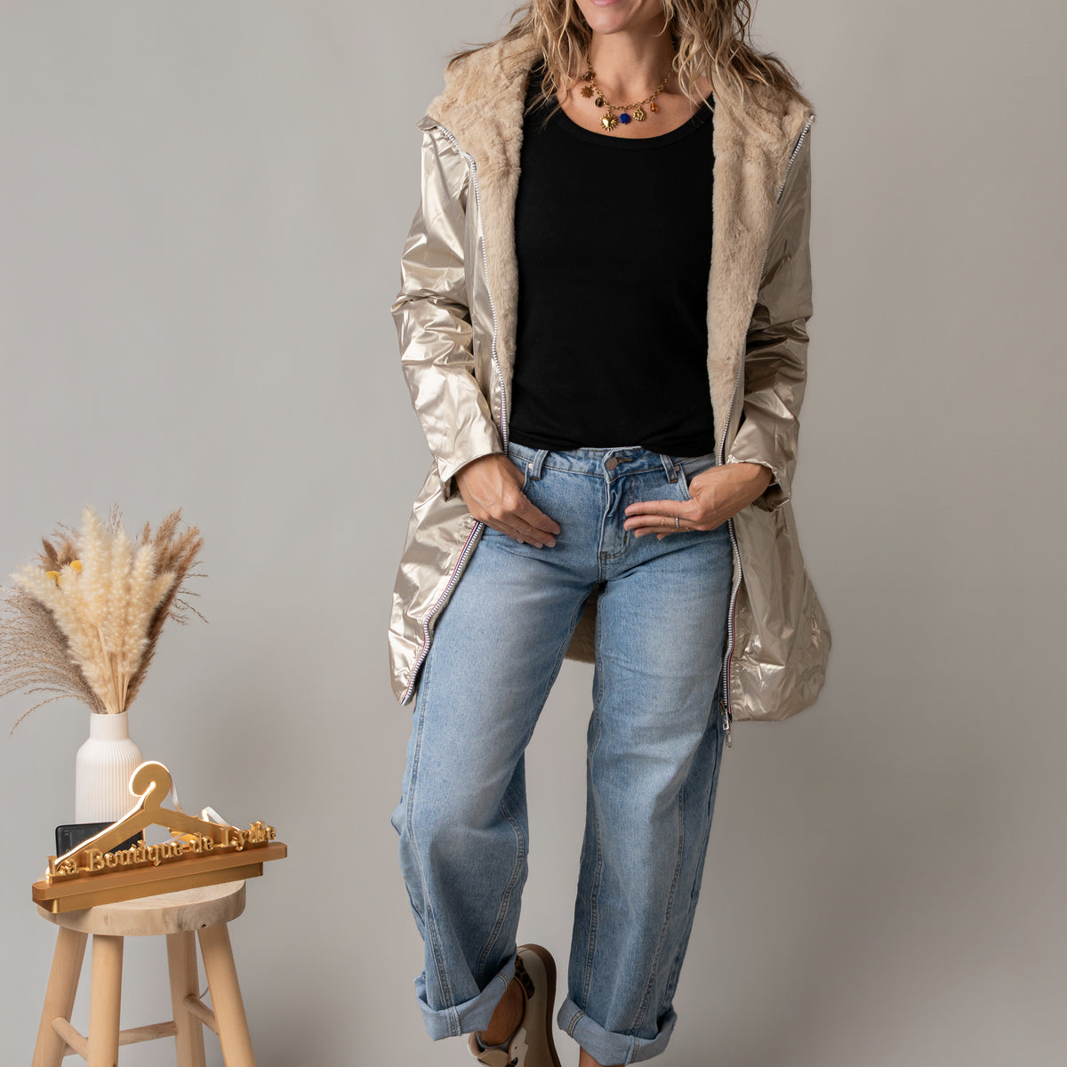 Parka or réversible fourrure beige la Boutique de Lydie