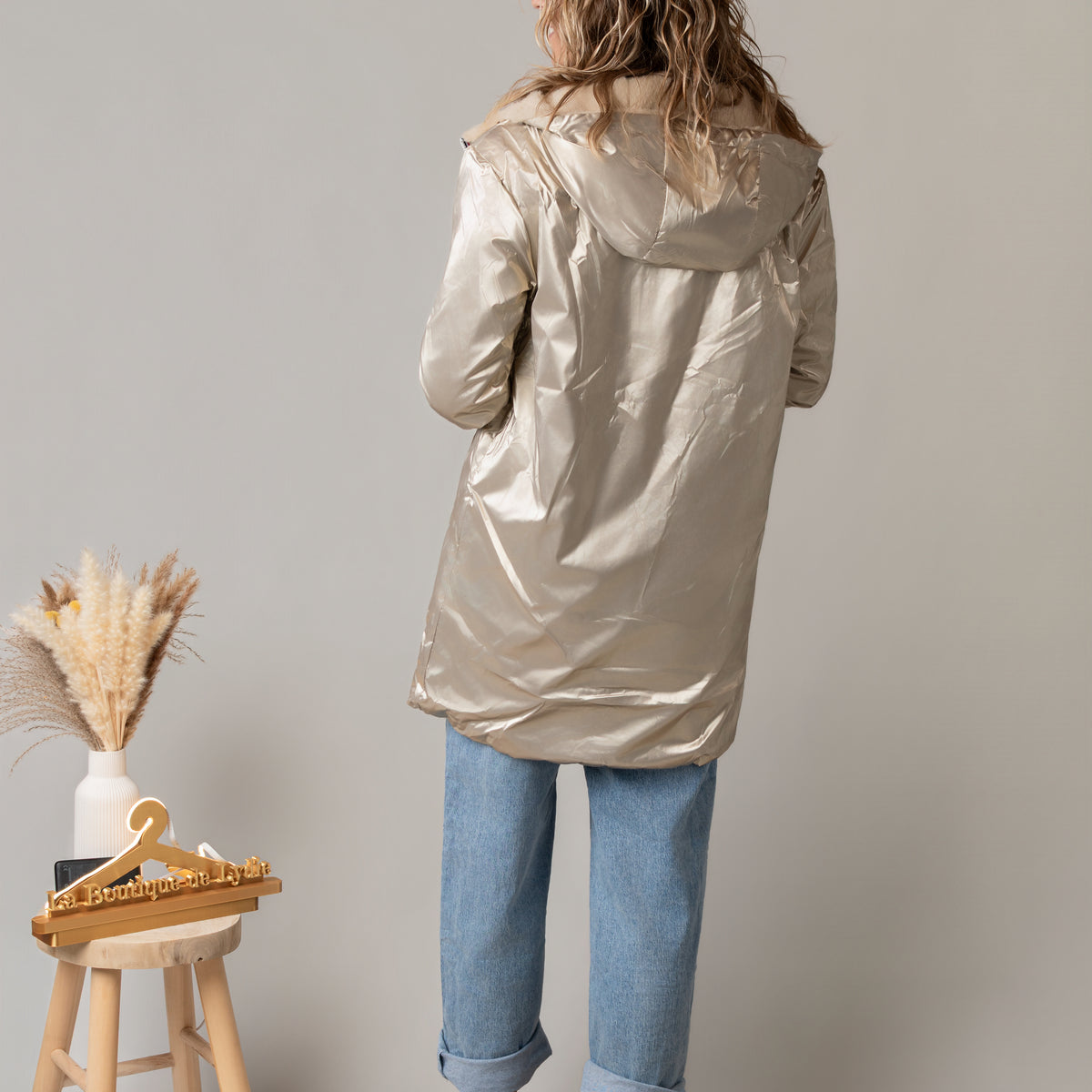 Parka or réversible fourrure beige