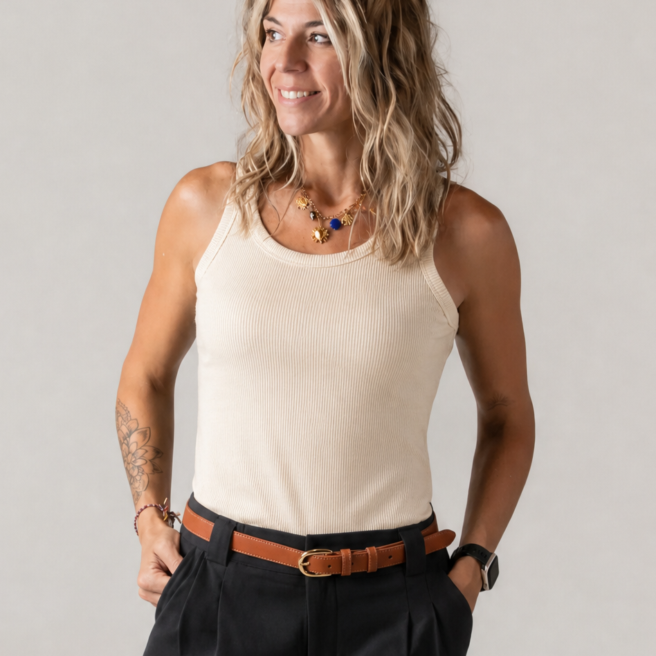 Débardeur en maille côtelée beige la boutique de lydie