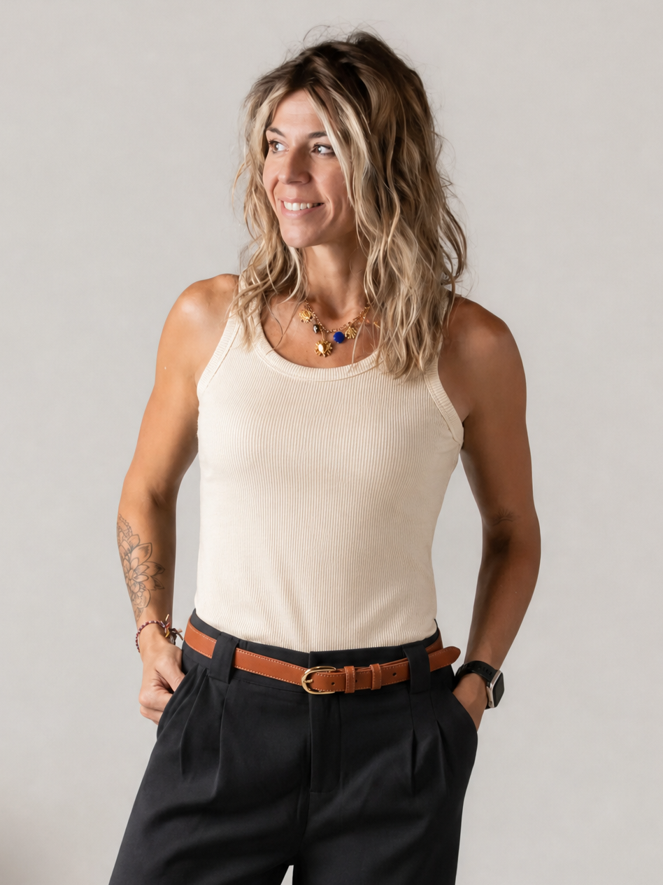 Débardeur en maille côtelée beige la boutique de lydie