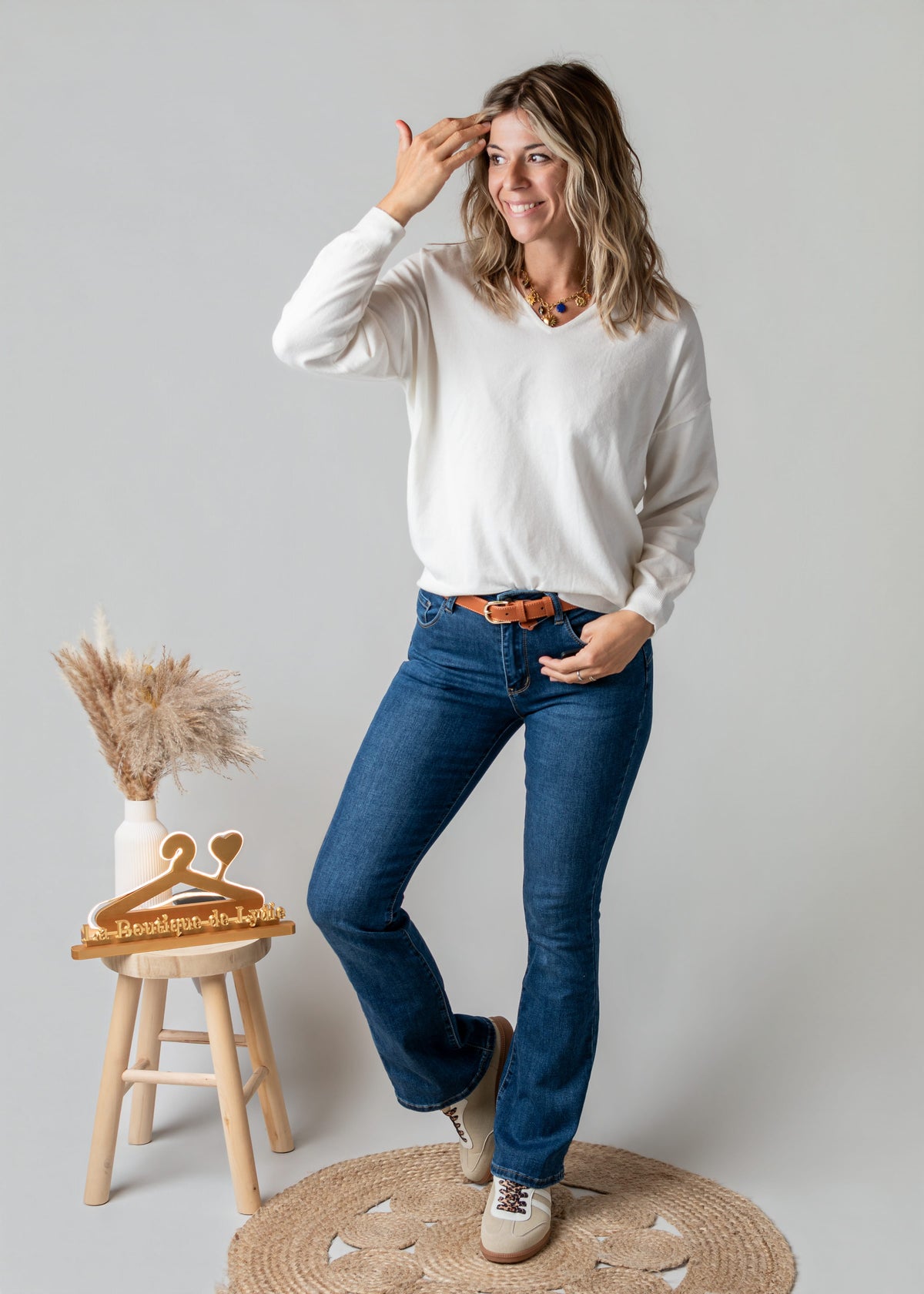 Pull fin écru cœur dentelle