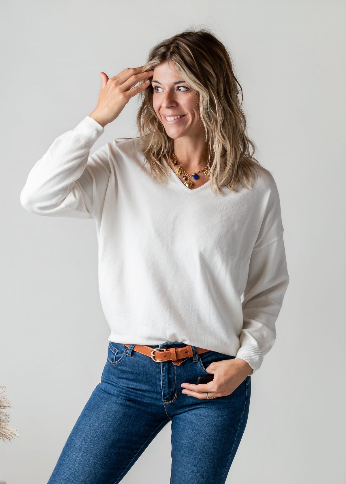 Pull fin écru cœur dentelle