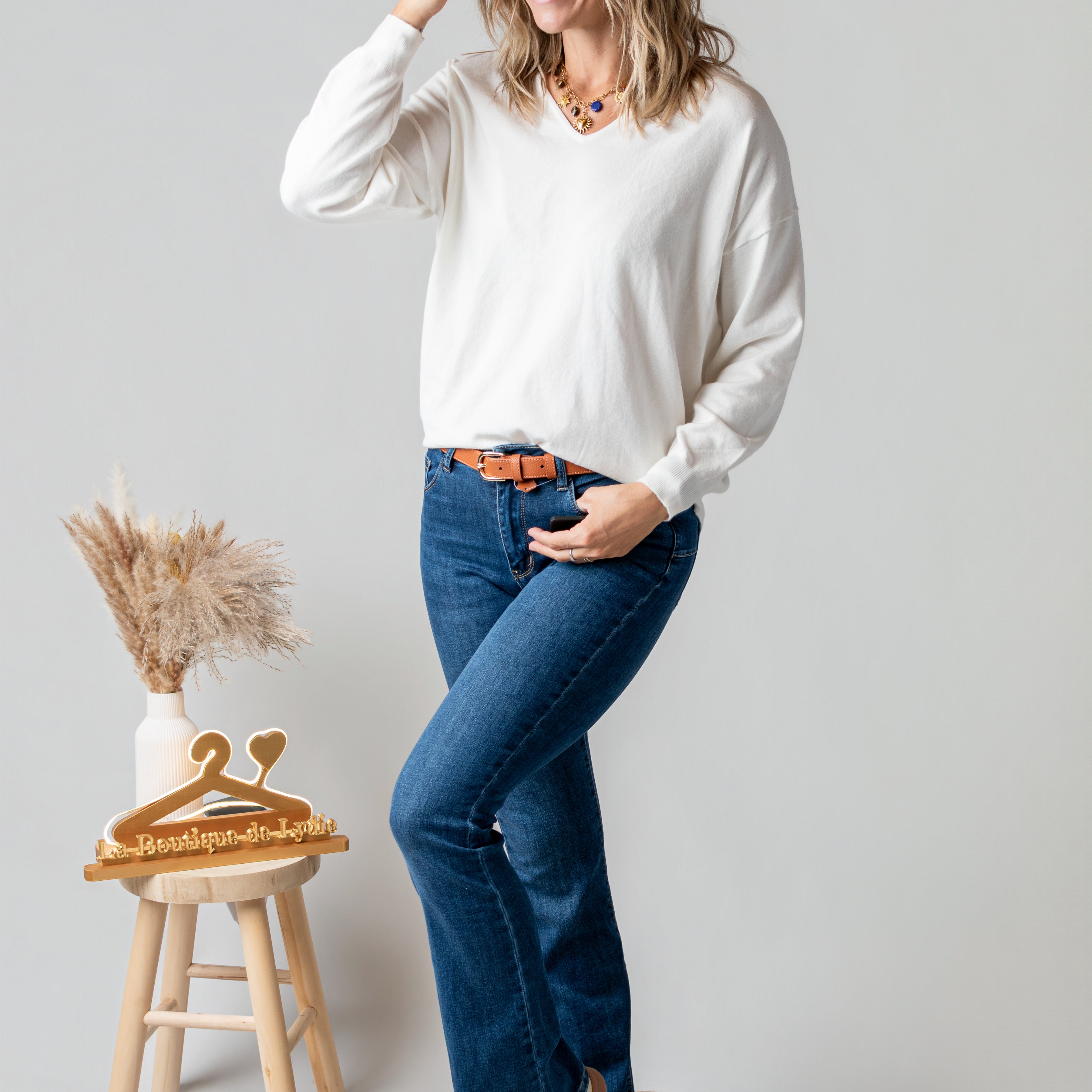 Pull fin écru cœur dentelle