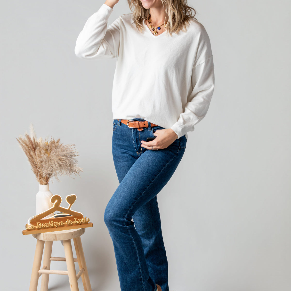 Pull fin écru cœur dentelle