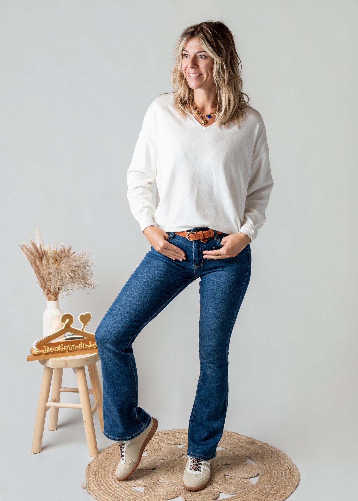 Pull fin écru cœur dentelle