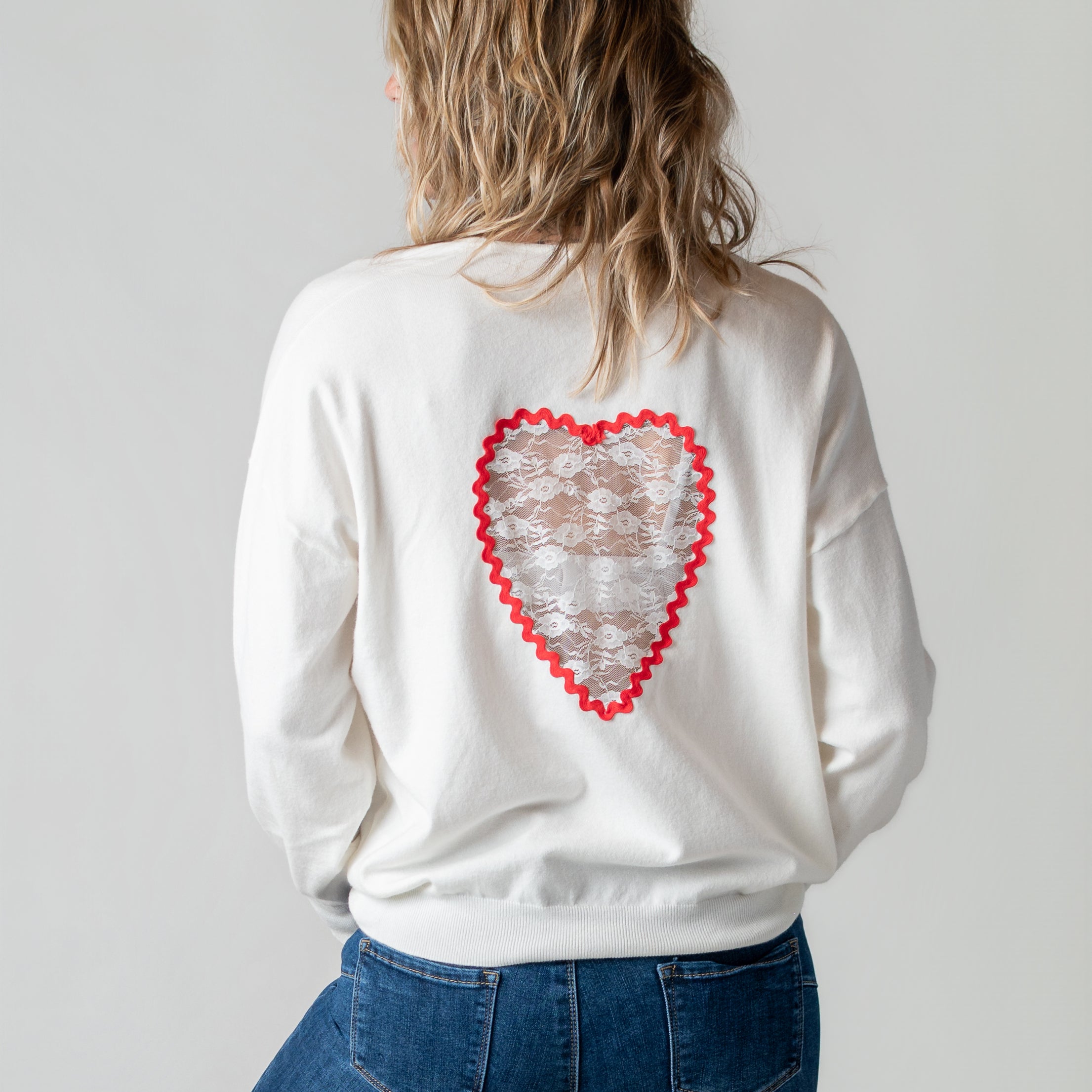 Pull fin écru cœur dentelle la Boutique de Lydie