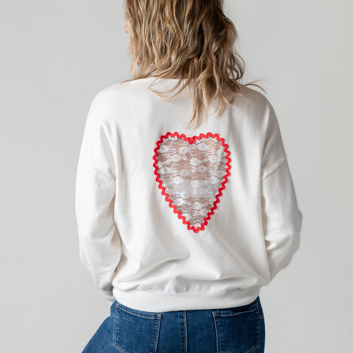 Pull fin écru cœur dentelle la Boutique de Lydie